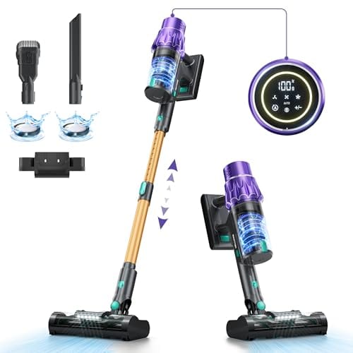 Powerful Cordless Vacuum Cleaner for Home | 560W 45Kpa Suction | LED Touch Display | Rechargeable Stick Vacuum | Handheld Vacuum for Carpet, Hard Floors, Pet Hair