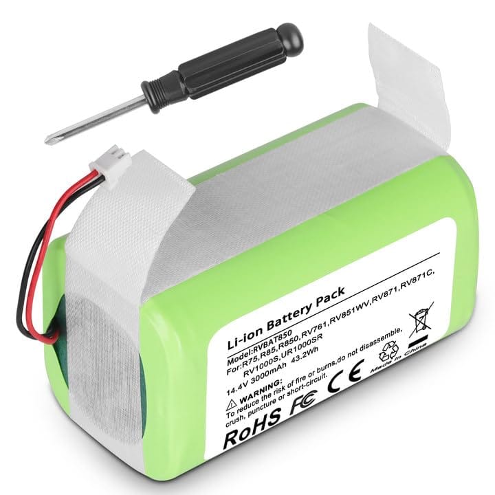 High Capacity RVBAT850 3.0Ah Lithium Ion Battery for Shark Ion Robot Vacuum Cleaners (14.4V, 2-Prong Connector)