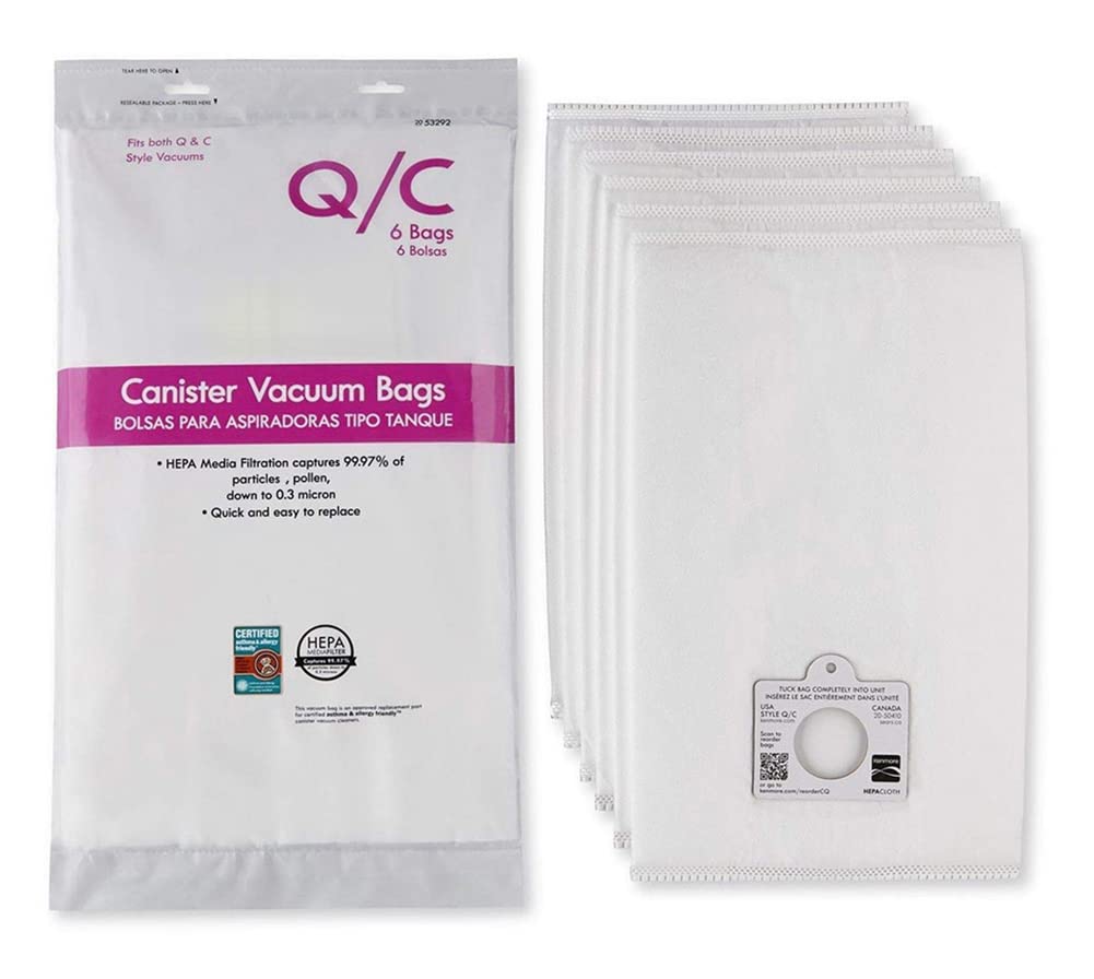 Hepa Canister Vacuum Bags Compatible with Kenmore 53292 Type Q/C, 6-Pack