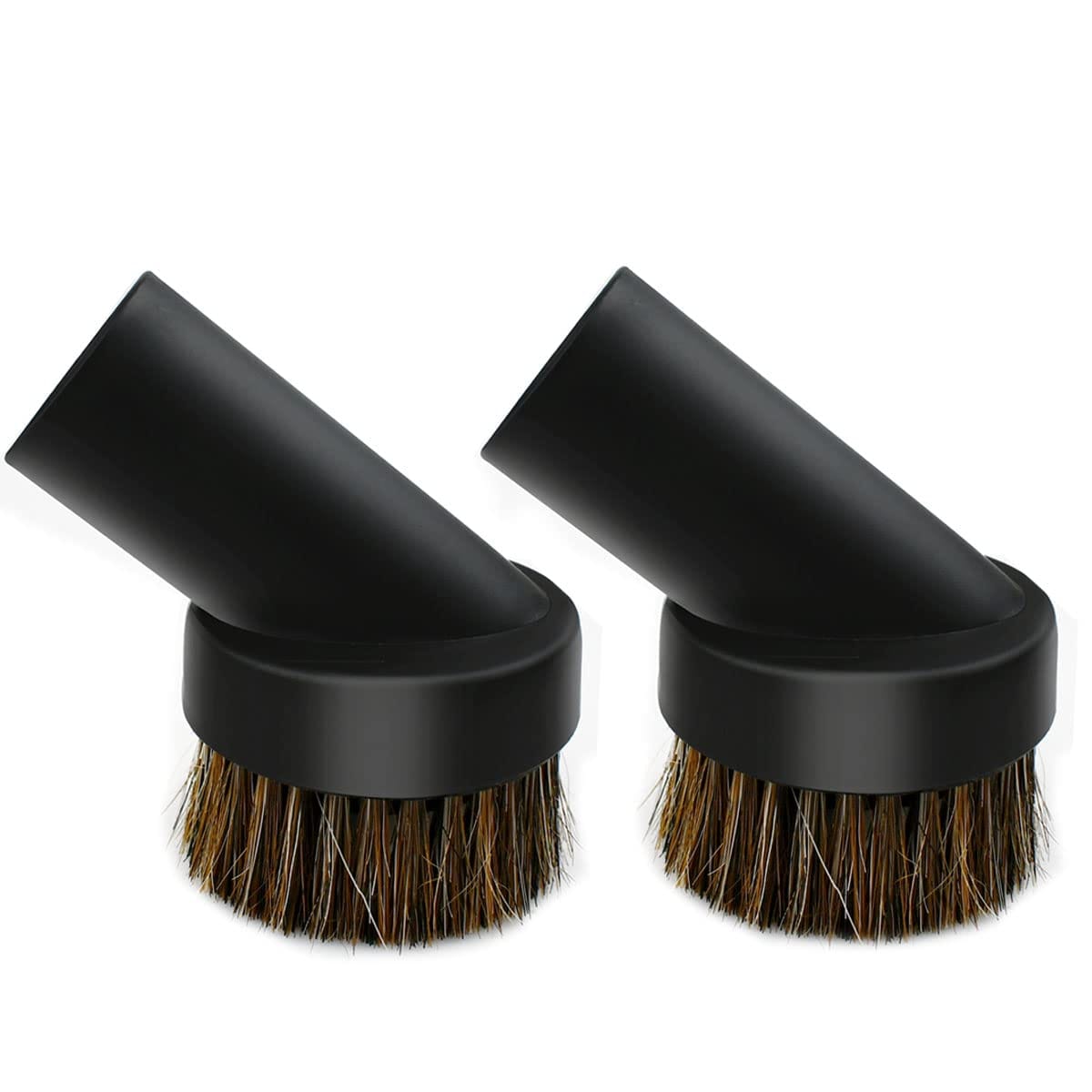 2 Pcs Black Round Dust Brush 1.25'' Vacuum Hose Attachment with Horse Hair Bristles for Efficient Cleaning - Compatible with Most Vacuum Cleaners