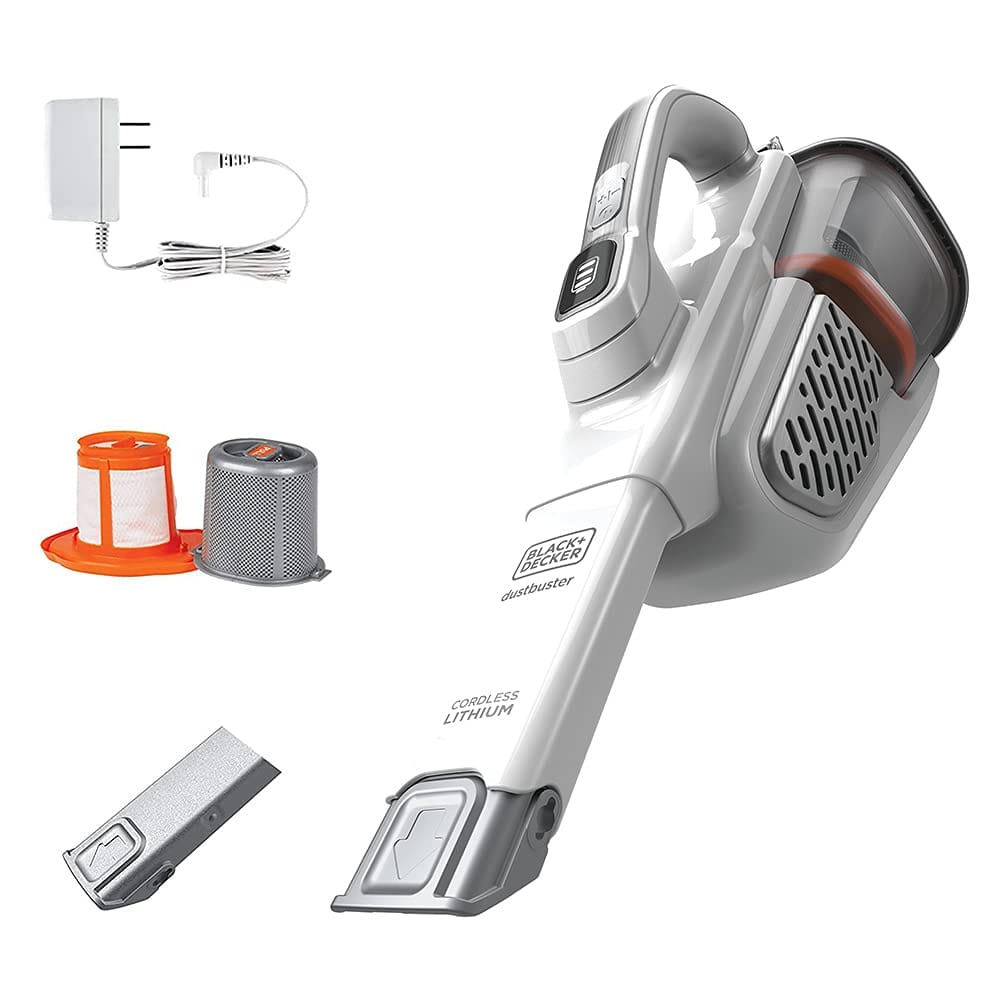 Lightweight Black+Decker Dustbuster Handheld Vacuum for Pet Hair, Cordless, Advancedclean+, White (Hhvk320J10)