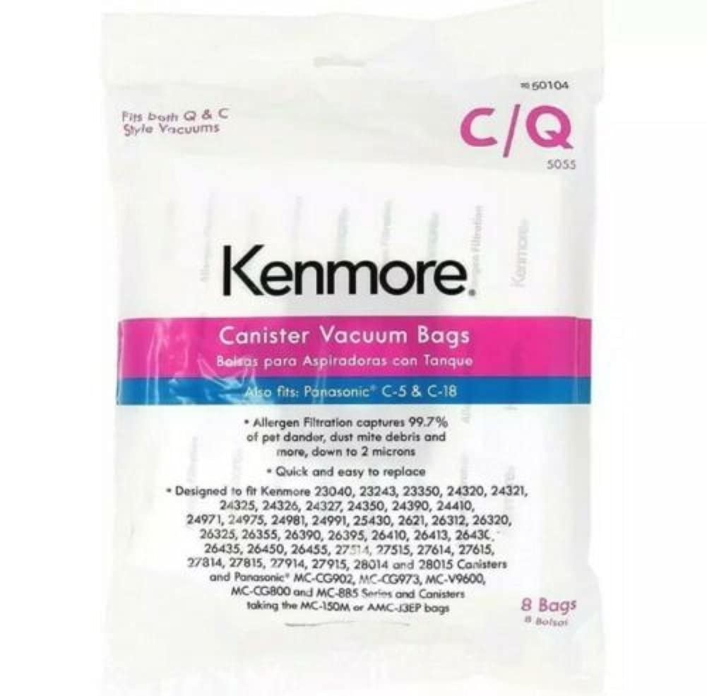 Kenmore 50104 8 Pack Style C/Q Canister Vacuum Bags for Kenmore and Panasonic Canisters