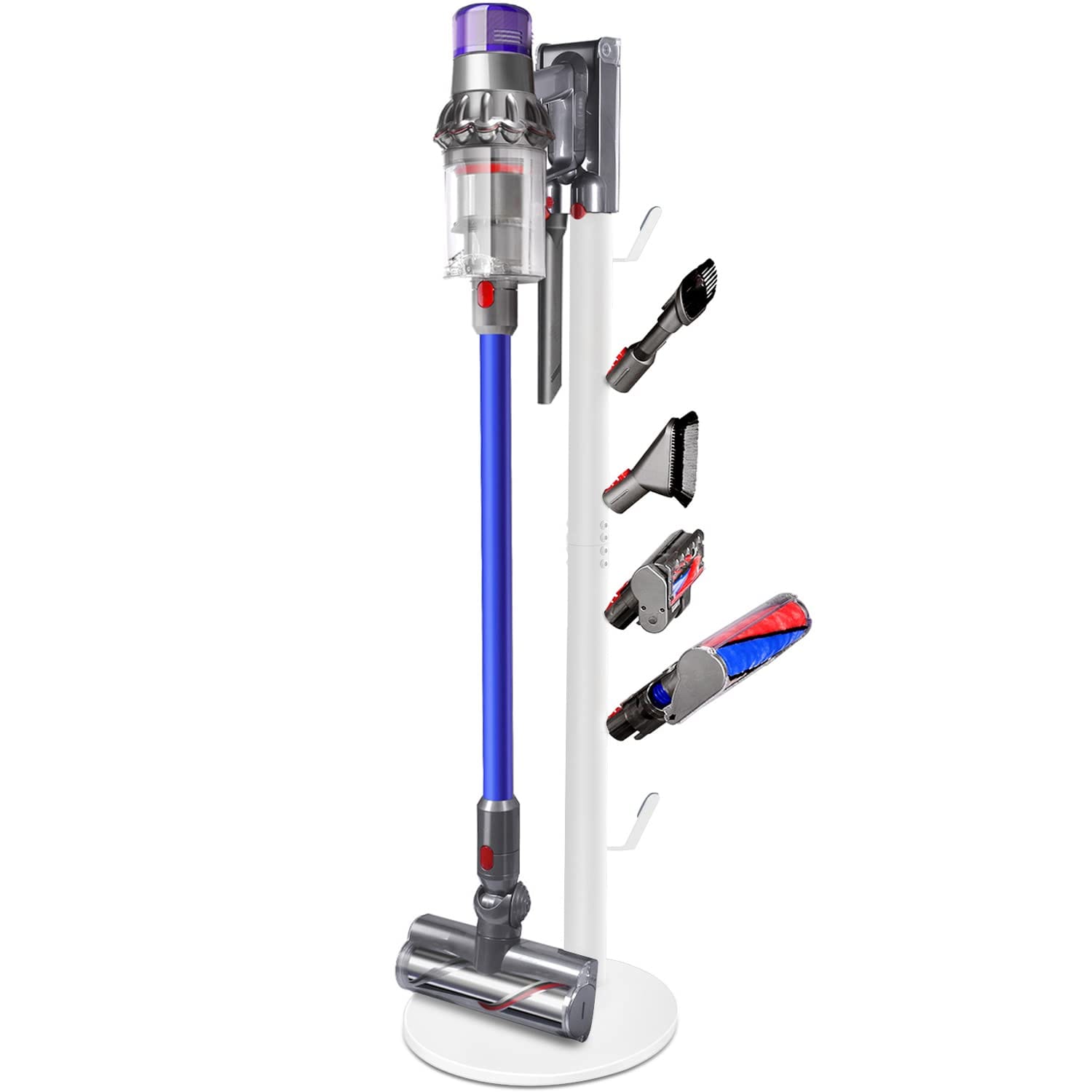 Xigoo Freestanding Vacuum Stand Holder for Dyson V15 Detect, V11 V10 V8 V7 V6 Cordless Vacuums, Floor Docking Station with 6 Hooks - White
