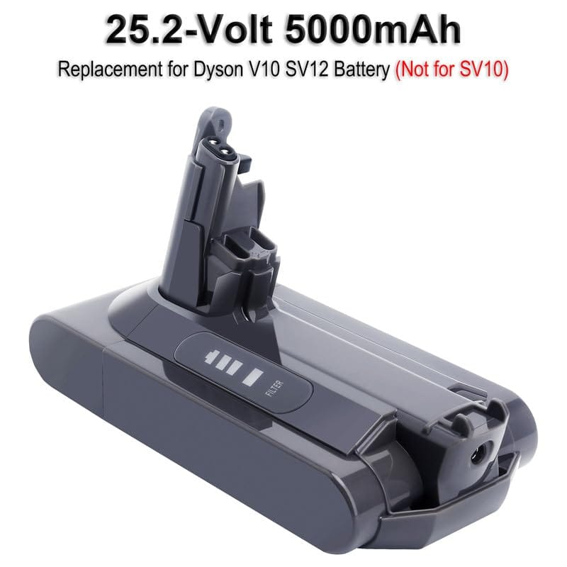 High Capacity 25.2V 5.0 Ah Compatible Battery for Dyson V10 Vacuum, with 2 Filters - Review Image 2
