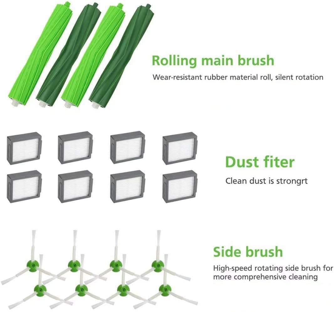 Replacement Parts Kit for Irobot Roomba I7 I7+ I2 I3 I3+ I4 I4+ I6 I6+ I8 I8+/Plus J7 J7+ E5 E6 E7 Vacuum Cleaner - 2 Set Rubber Brushes, 8 Hepa Filters And 8 Side Brushes - Review Image 2