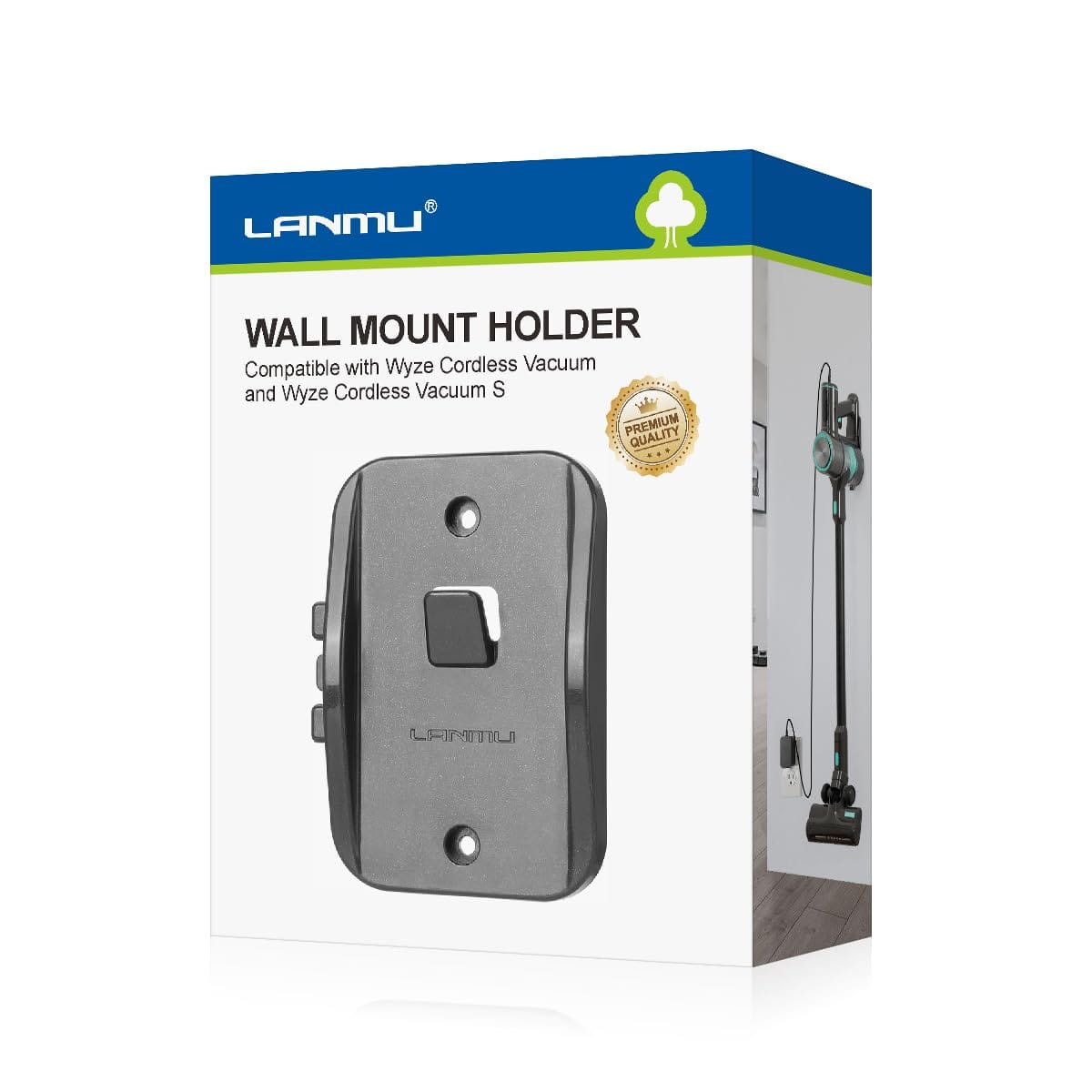 Lanmu Wall Mount Holder for Wyze Cordless Vacuum & S, Hanger Hook with Charging Cable Management Clip - Vacuum Cleaner Accessory for Home Garage Organization
