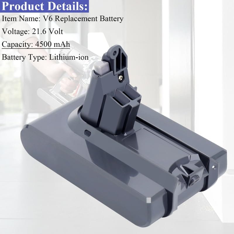 High-Capacity Lasica 4.5 Ah 21.6V V6 Replacement Battery with 2 Filters - Compatible with Dyson V6 Vacuum Cleaners - Review Image 3