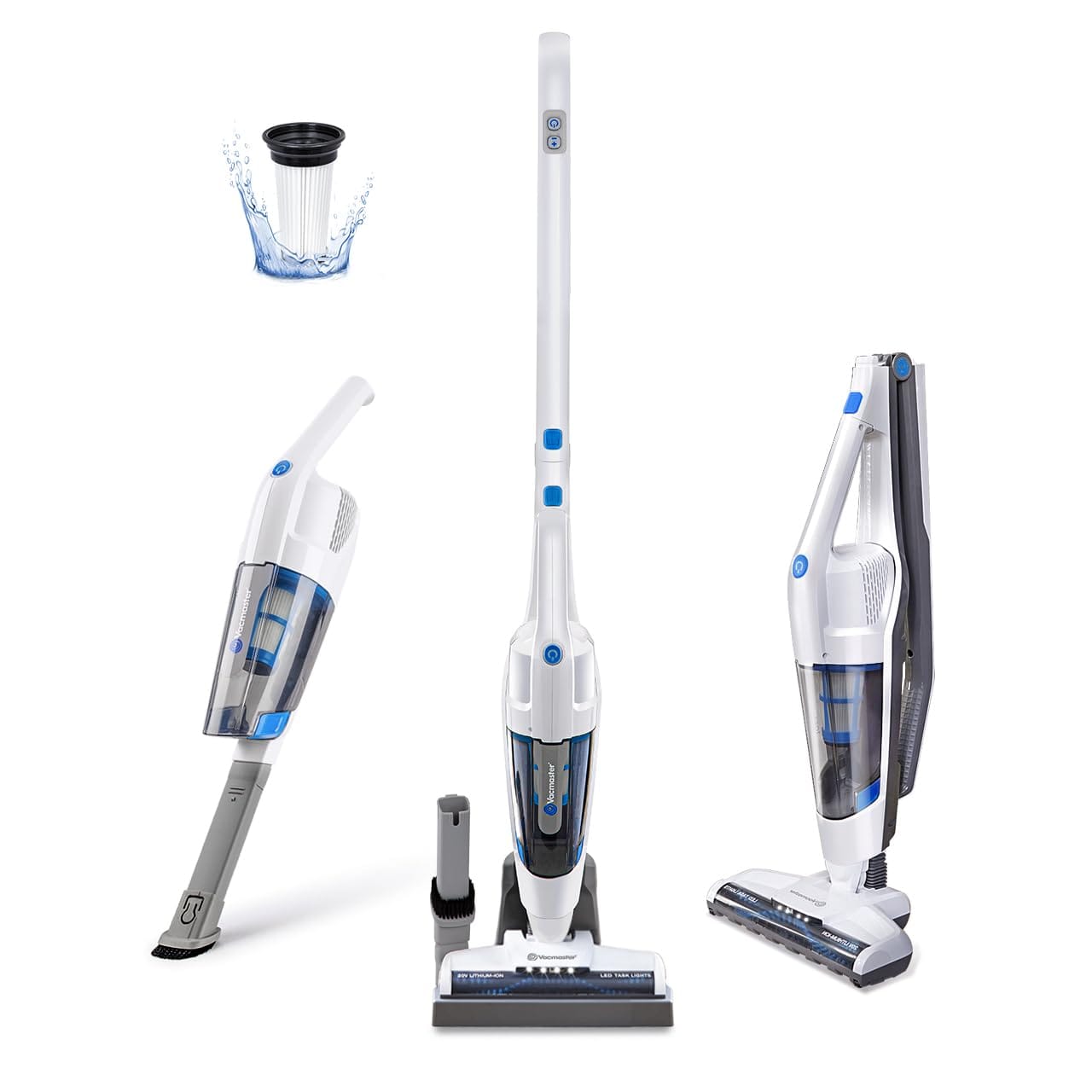 Vacmaster VSD1801 Cordless 2 in 1 Handheld and Stick Vacuum Cleaner for Hardwood Floors and Pet Hair - Rechargeable Lightweight White