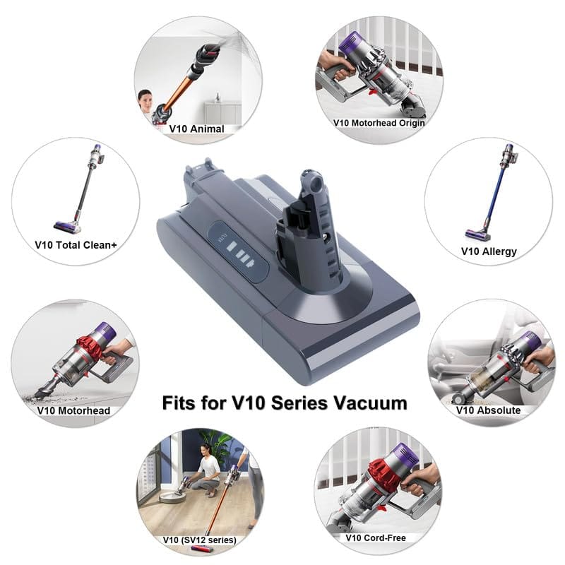 High Capacity 25.2V 5.0 Ah Compatible Battery for Dyson V10 Vacuum, with 2 Filters - Review Image 4
