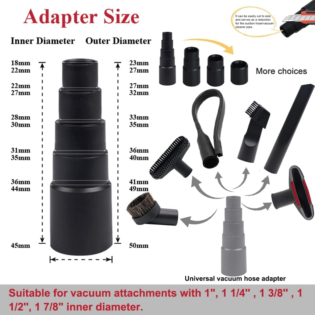 Universal Vacuum Attachments Kit for Shop Vac Accessories - 8 Pcs Set with Hose Adapters, Crevice Tool, and Vacuum Cleaner Accessories - Review Image 2