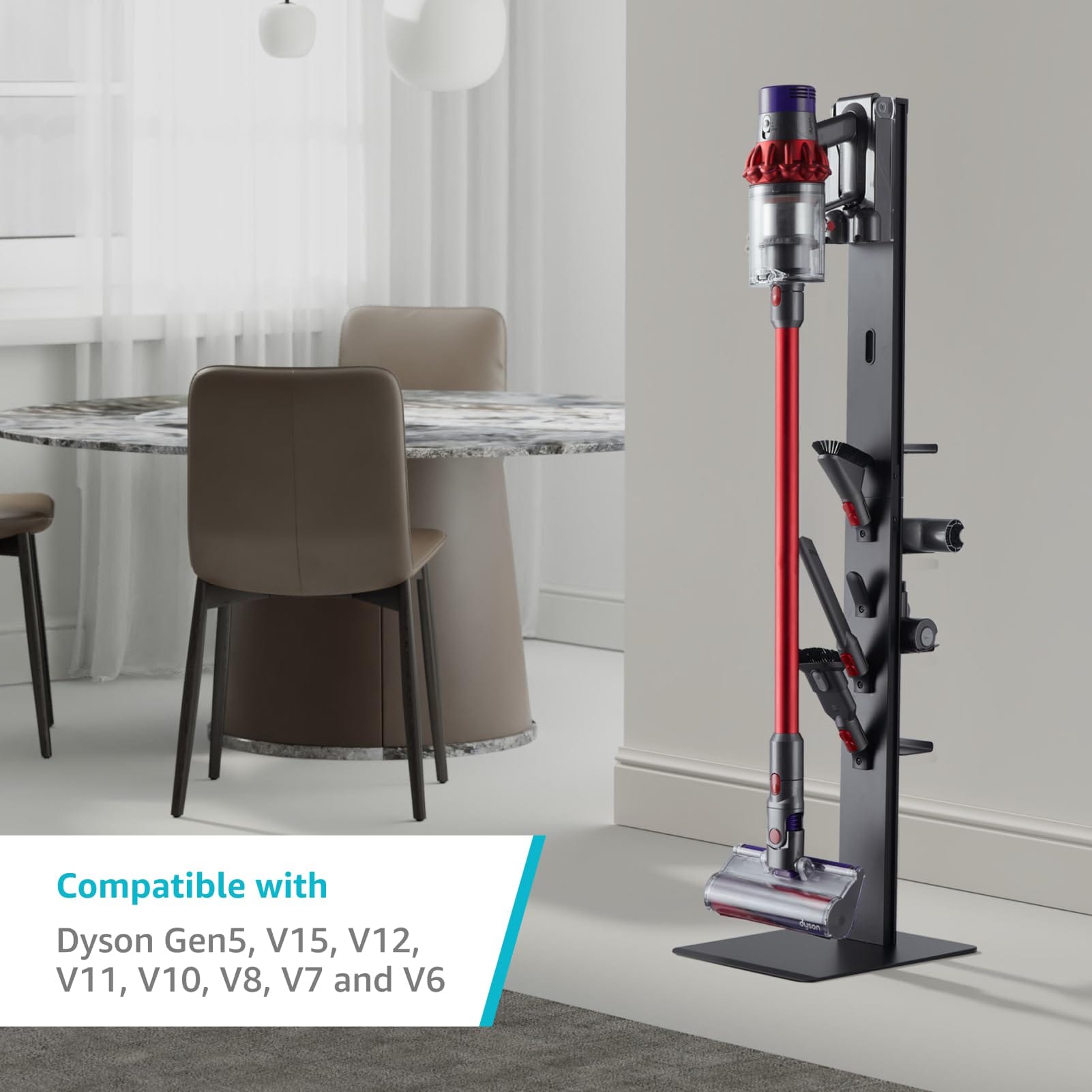 Black Metal Stand for Dyson Cordless Vacuums - Vacuum Cleaner Organizer with Hooks and Shelves - Review Image 5