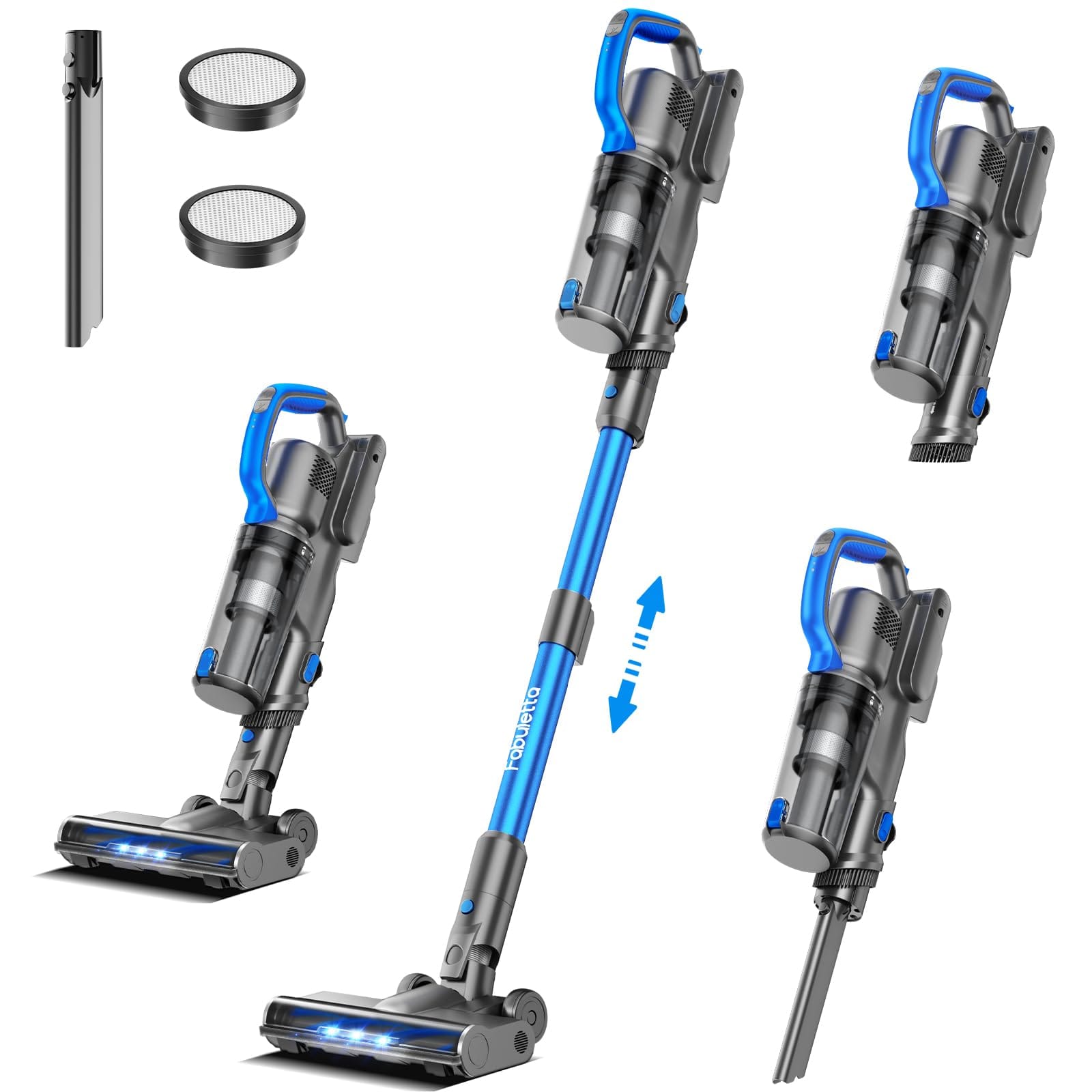 Fabuletta Cordless Stick Vacuum Cleaner for Home | Up to 45 Min Runtime | 6-in-1 | Pet Hair & Hard Floor | Deep Blue