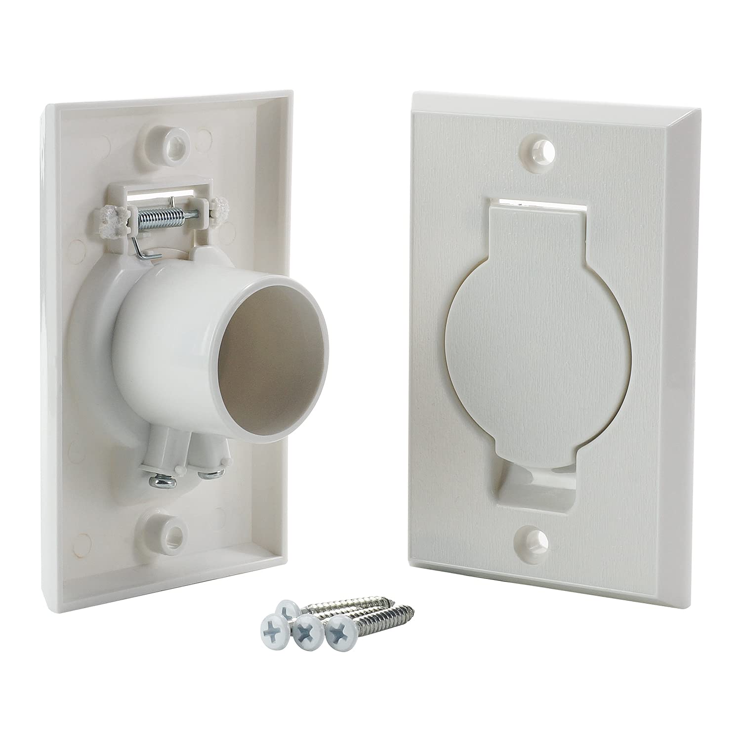 ** Antoble Standard White Round Door Central Vacuum Inlet Valve Cover Plate for Beam Central Vac (2 Pack)

**DESCRIPTION:** Our Antoble Standard Central Vacuum Inlet Valve Cover Plates are designed for easy installation and replacement of your worn-out central vacuum outlets. These white round door plates are widely used and compatible with Beam central vacuum units, featuring an inlet opening of 1.5" and 2 small contacts inside the port. The package includes 2 white universal style cover plates and 4 screws for your convenience. Upgrade your central vacuum system with these modern white covers, replacing outdated yellow ones. Perfectly fitting and easy to install, these cover plates are ideal for both new and existing low voltage construction applications. Ensure compatibility by checking the size before purchasing. Upgrade your central vacuum system effortlessly with Antoble!