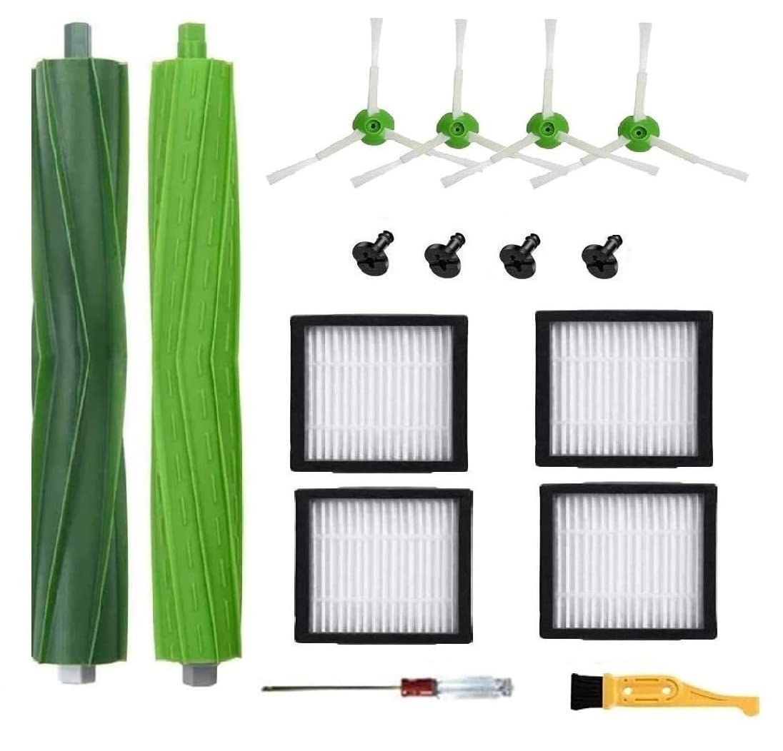 HEPA Filter Replacement Parts and Accessories Kit for Irobot Roomba E, I, and J Series Vacuum Cleaners - Set of 4 HEPA Filters & 4 Side Brushes