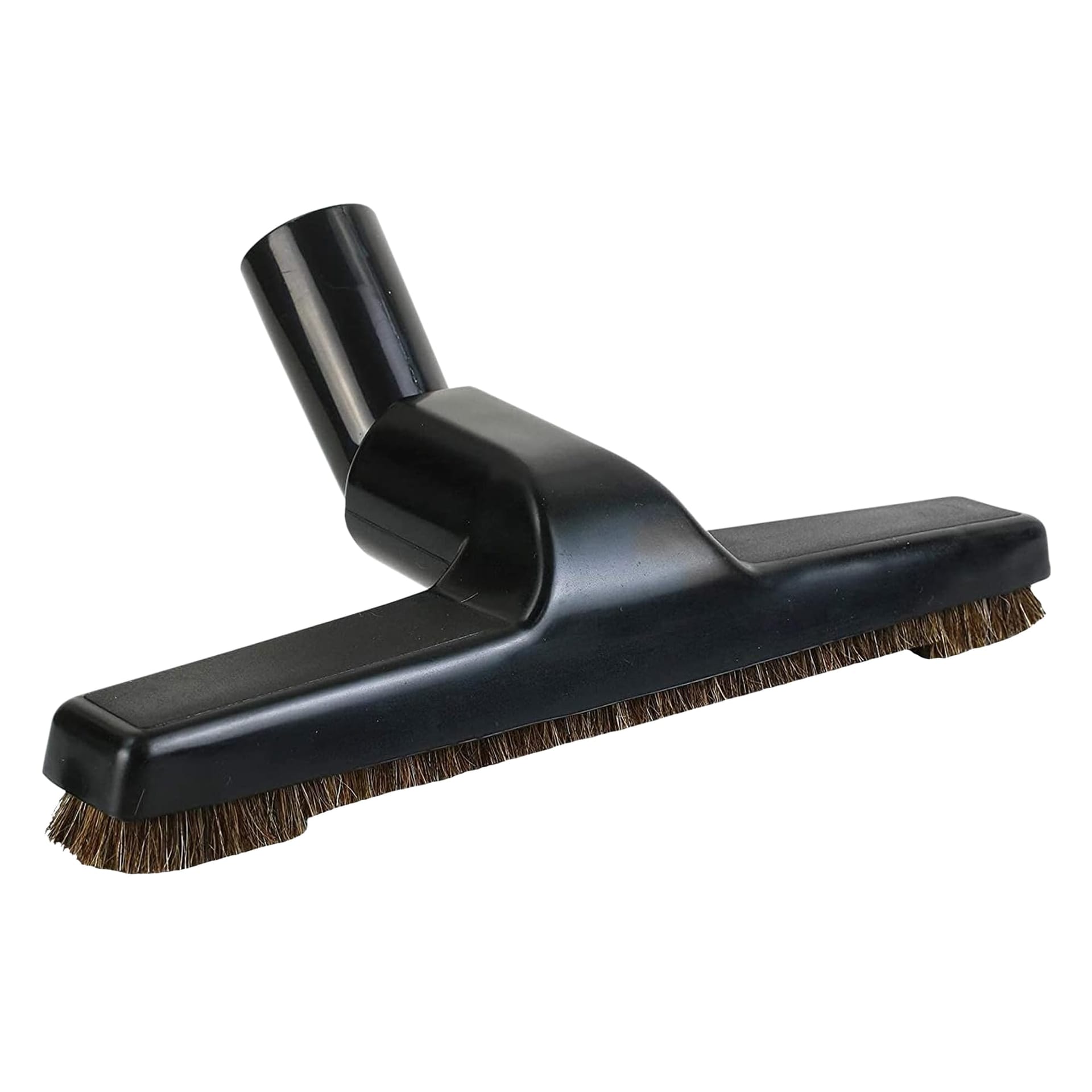 ** Hardwood Universal Vacuum Cleaner Floor Brush 1 ¼ Inch (32mm) - Horse Hair Soft Bristles 10” Wide Black

**DESCRIPTION:**  
Upgrade your vacuum cleaning experience with our Hardwood Universal Vacuum Cleaner Floor Brush. This high-quality attachment features a standard 1.25” (32mm) inner diameter fitting, compatible with most household vacuums, including Sanitaire, Pro-Team, Shop Vac, Bissell, and more. The brush is expertly designed with horse hair soft bristles that gently clean all types of bare surface floors without causing any damage.

The brush is specially crafted with a unique opening on the front face, allowing your vacuum to efficiently capture larger debris instead of just pushing it around like a broom. Whether you have hardwood, tile, polished stone, vinyl, or laminate floors, this tool is perfect for all bare floor applications. It can work seamlessly with vacuum brands such as Eureka, Panasonic, Kenmore, and Oreck, among others.

The premium natural bristles ensure a soft and scratch-free cleaning experience, making it suitable for high gloss floors like marble. This versatile brush can also be used on walls, making it a must-have accessory for all your cleaning needs. Plus, if you're not completely satisfied, we offer a hassle-free return or replacement guarantee. Upgrade your cleaning arsenal with this lightweight and efficient vacuum floor brush today!