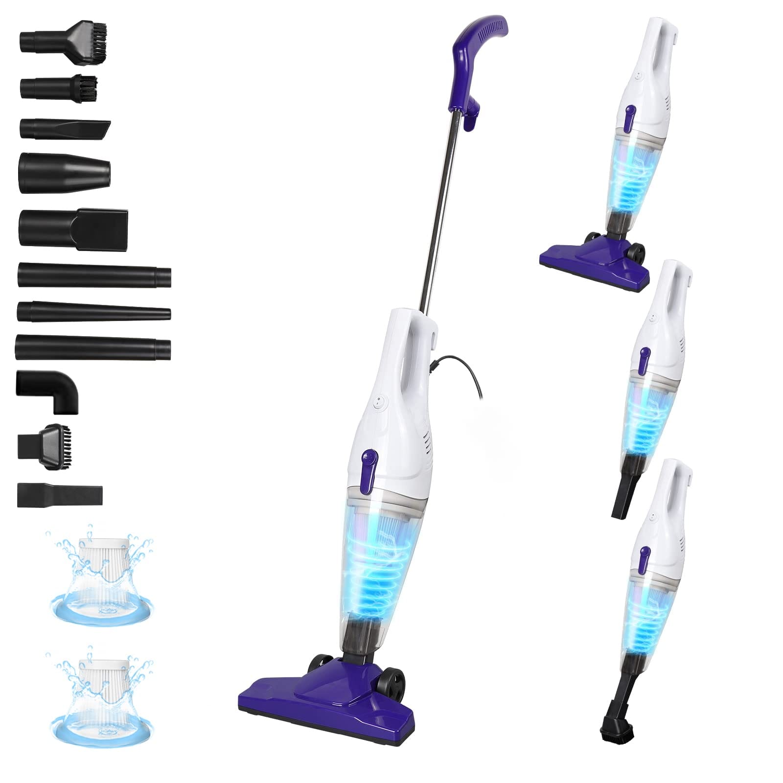 Lightweight Corded Vacuum Cleaner, Powerful Suction 15Kpa, 400W Motor - 12 in 1 Multifunction Bagless Stick Vac with Handheld - Quiet Operation for Hardwood Floor, Carpet, Car, Pet Hair