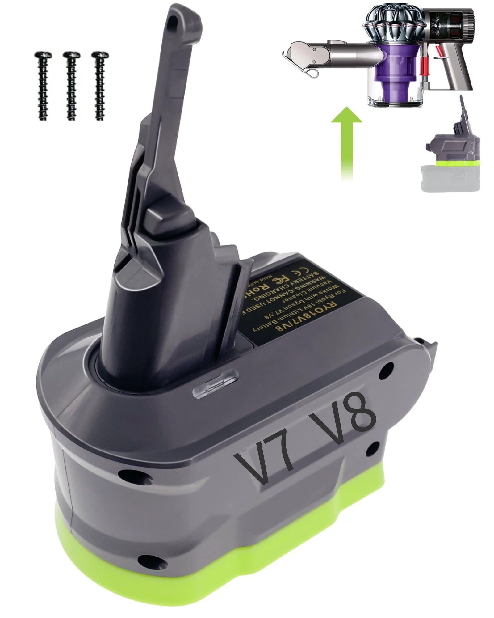 V7 V8 Cordless Stick Vacuum Adapter for Ryobi 18V Battery - Dyson V7 V8 Series Compatible (Adapter Only)