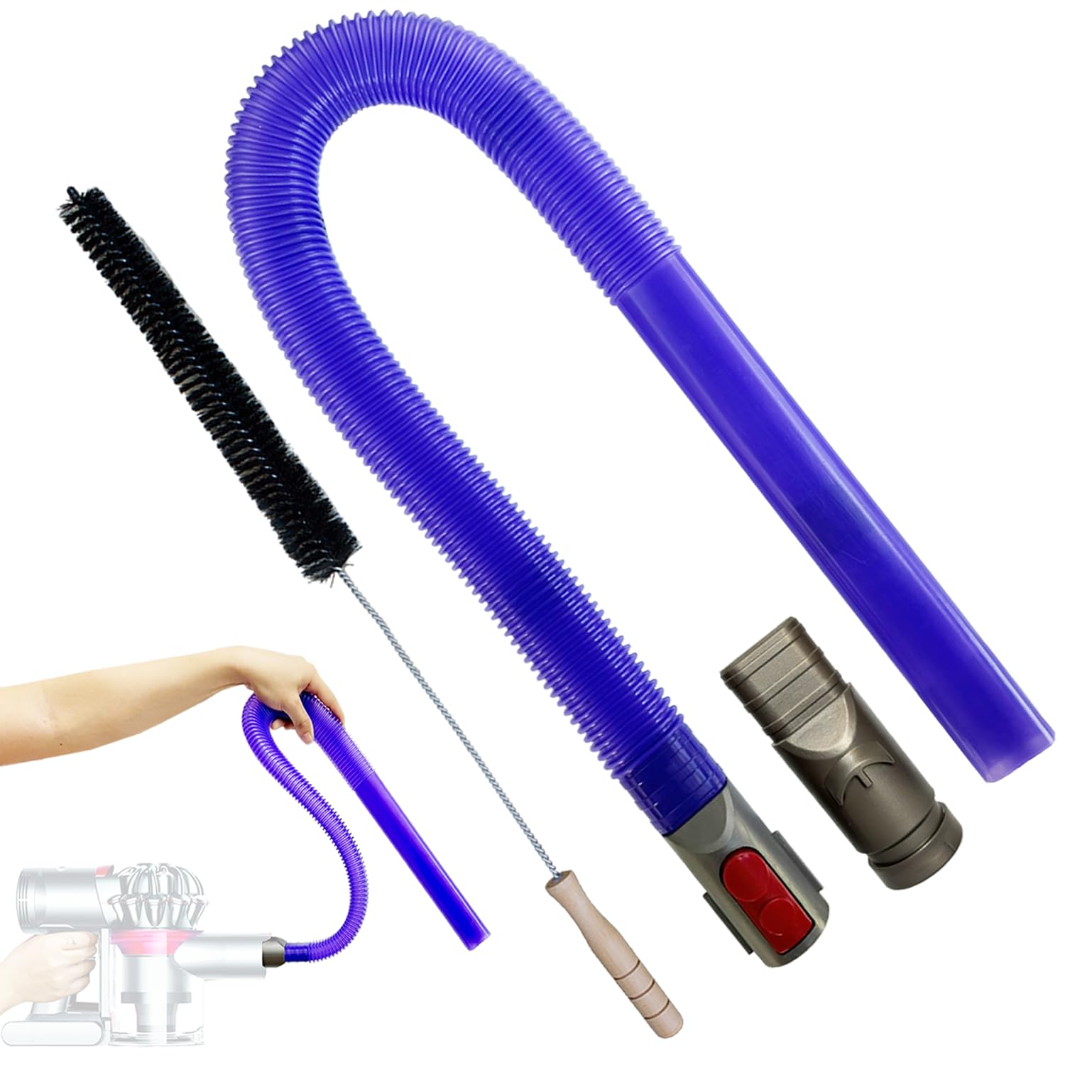 Flexible Vacuum Attachments Kit for Dyson V7 V8 V10 V11 V15 V6 Dc58 Dc59 - Dryer Vent & Refrigerator Coil Cleaner Brush Set