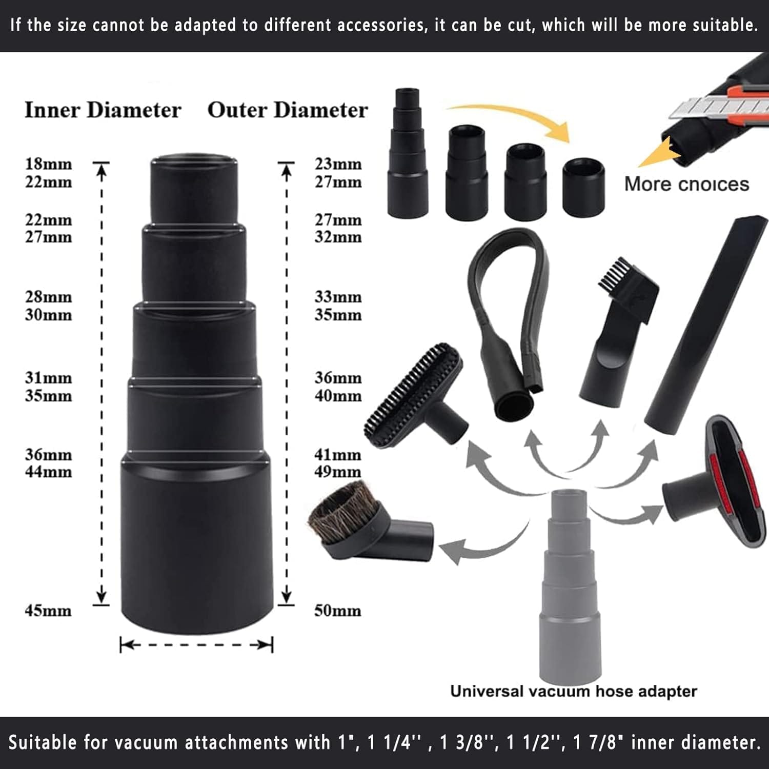 Universal Vacuum Attachments Kit with Horse Hair Brush - 10-Piece Set for Wet Dry Vacuums - Shop Vac Accessories - Review Image 3