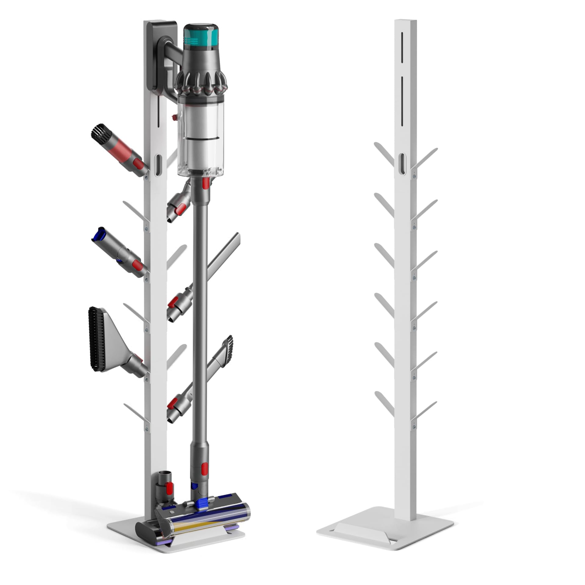 Universal Vacuum Cleaner Stand with 12 Storage Hooks for Dyson, Shark, Eureka, Tineco & More, Metal Holder - White