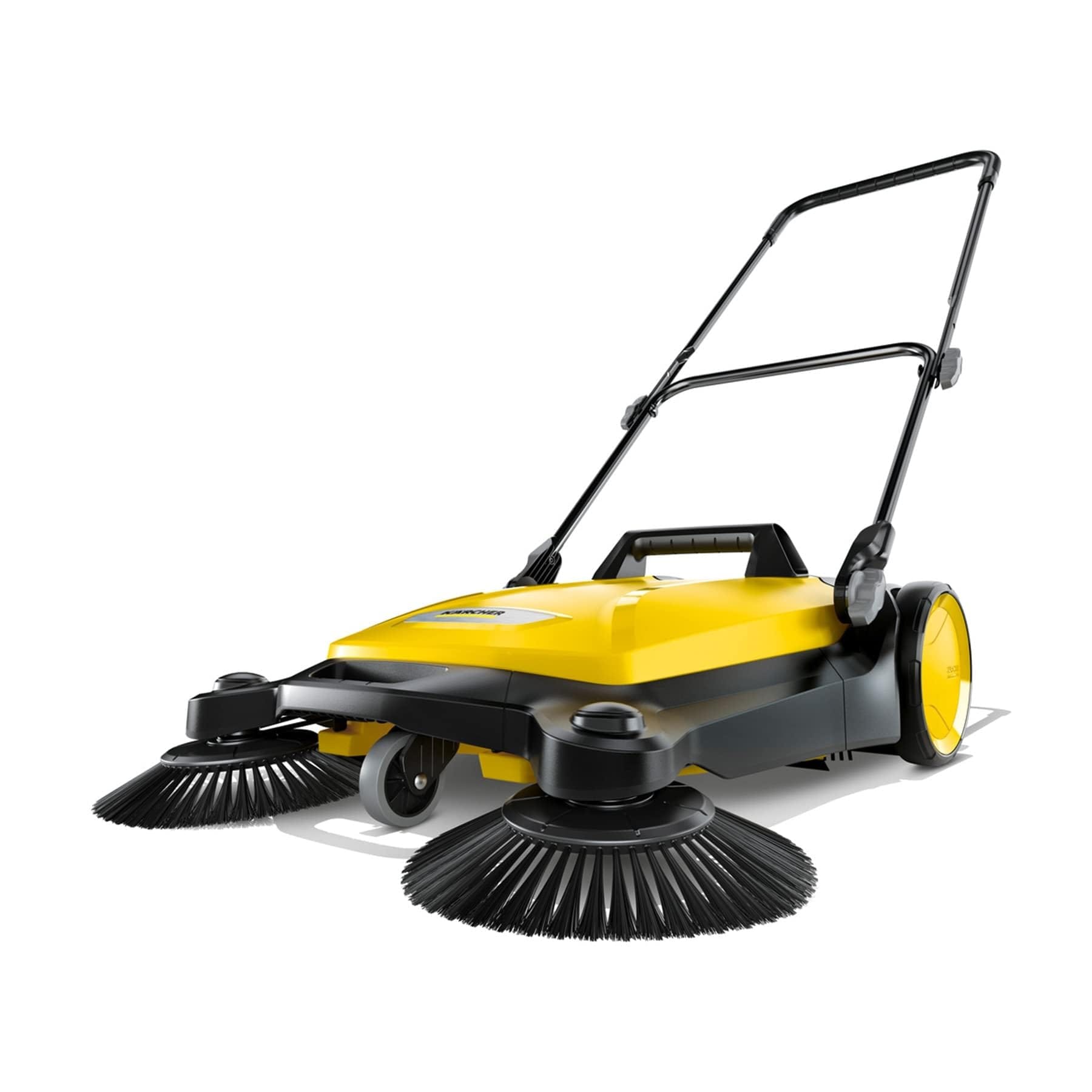 High-Efficiency Kärcher S 4 Twin Outdoor Hand Push Sweeper - 5.25 Gallon Capacity, 26.8" Sweeping Width, Yellow