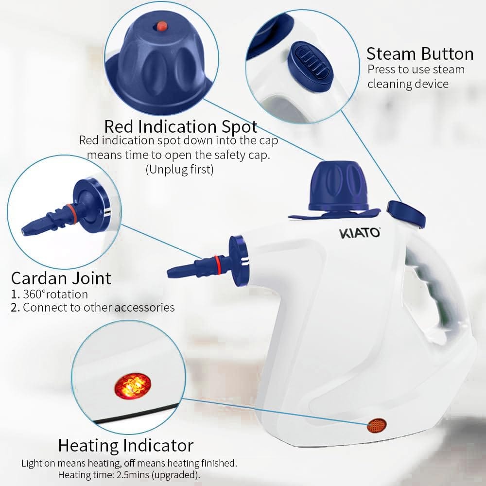 Kiato 10-in-1 Handheld Steam Cleaner for Upholstery, Home, Car, and Office Cleaning - White - Review Image 4