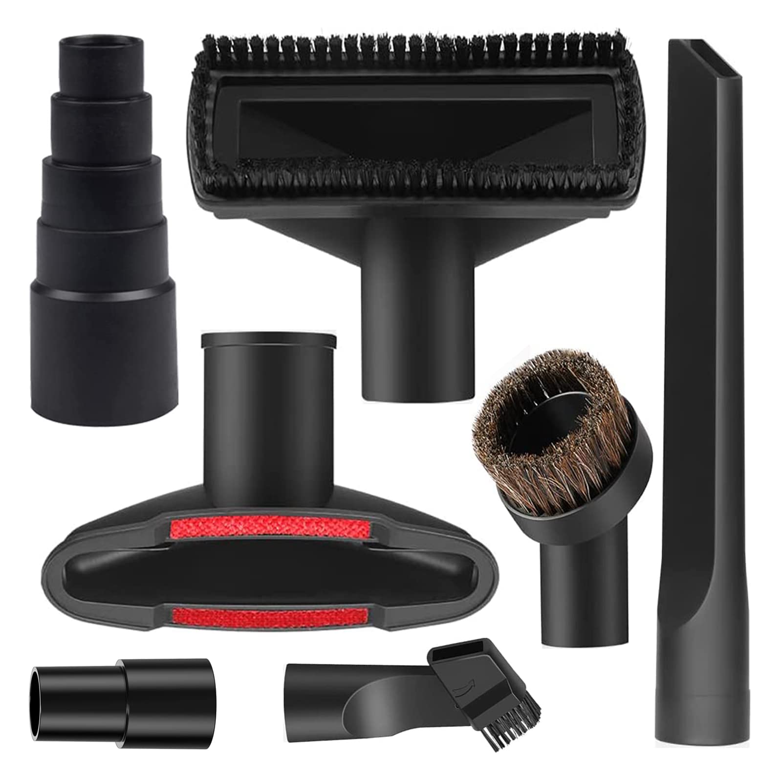 7-Piece Universal Vacuum Attachment Kit for Wet/Dry Vacuum Cleaners - Shop Vac Accessories with Hose Hair Brush, Crevice Tool and Extension Wand (1-1/4" Plastic Adapters Included)