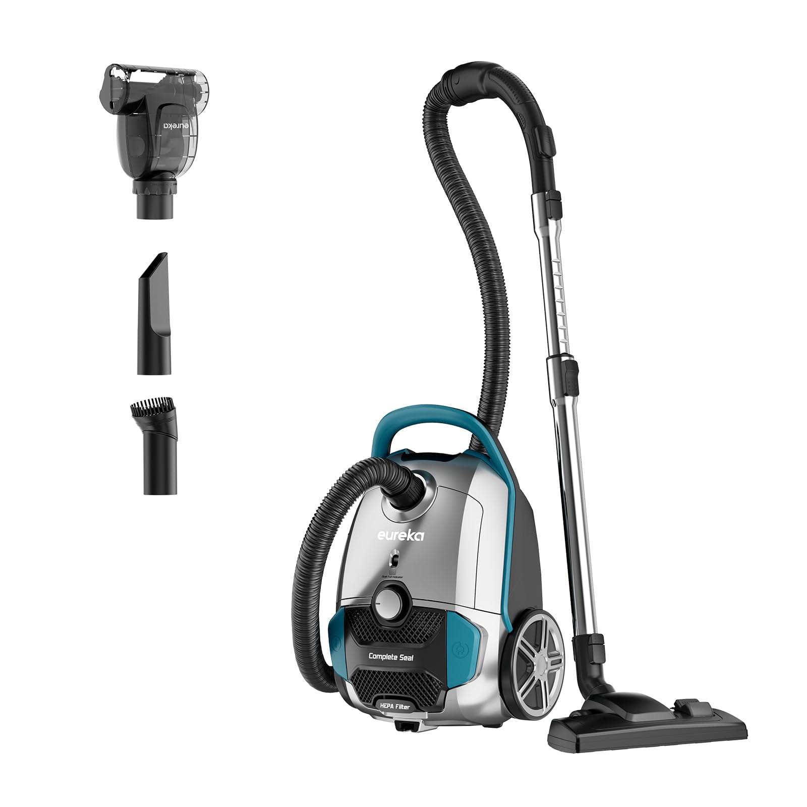 Eureka NEN170 Canister Vacuum Cleaner for Carpets and Hard Floors with HEPA Filter - Powerful Suction, Low Noise, Pet Hair Vacuum - Silver/Green