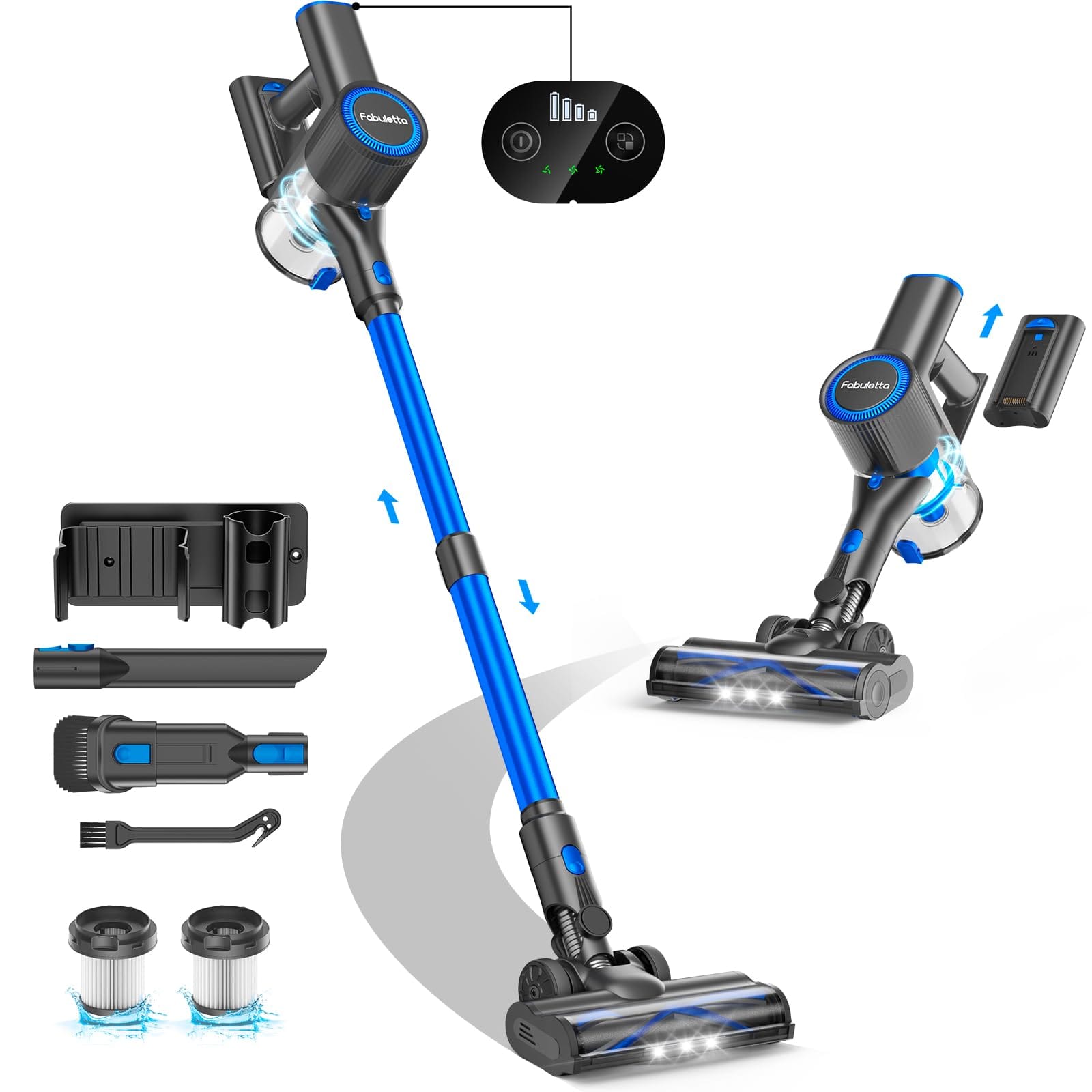 Fabuletta 400W Cordless Stick Vacuum Cleaner with Max 47Min Detachable Battery - Blue, Lightweight 6-in-1 Stick Vacuum for Hardwood Floors and Carpet Pet Hair