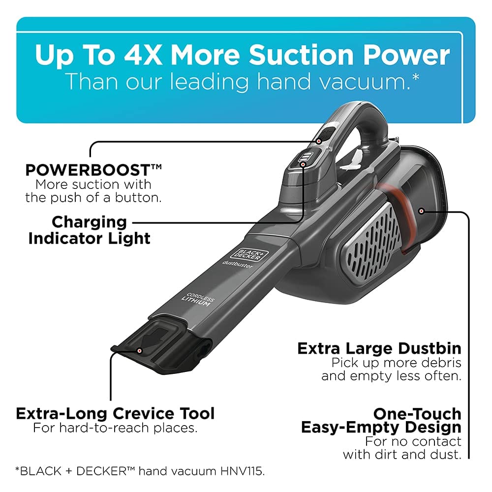 Cordless Black+Decker Dustbuster Handheld Vacuum Cleaner with Long Crevice Tool, Gray (Hhvk415B01) - Compatible with HEPA Filter - Review Image 2