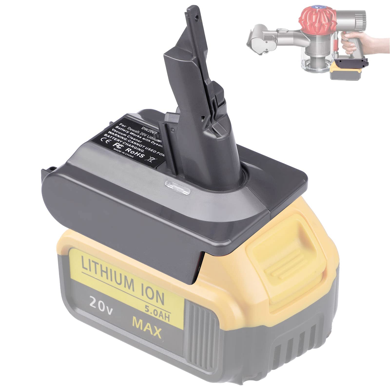 Dyson V7 Battery Adapter Converter for DeWalt 20V Lithium Battery - Compatible with Animal Absolute Fluffy Hepa Cordless Stick Vacuum Cleaners (Adapter Only)