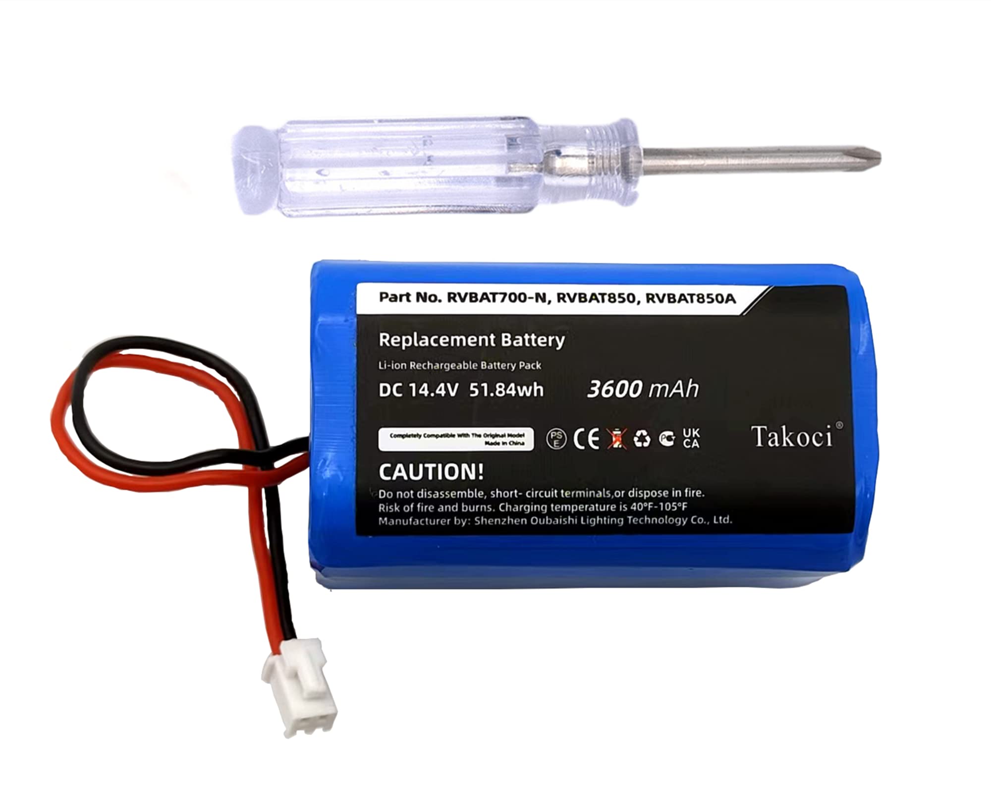 Replacement Shark RVBAT850 Battery for Shark Ion Robot Vacuums R75, R85, S87, RV751, RV1000, RV2001 - Li-Ion 14.4V, 3600mAh (2 Prong Plug)
