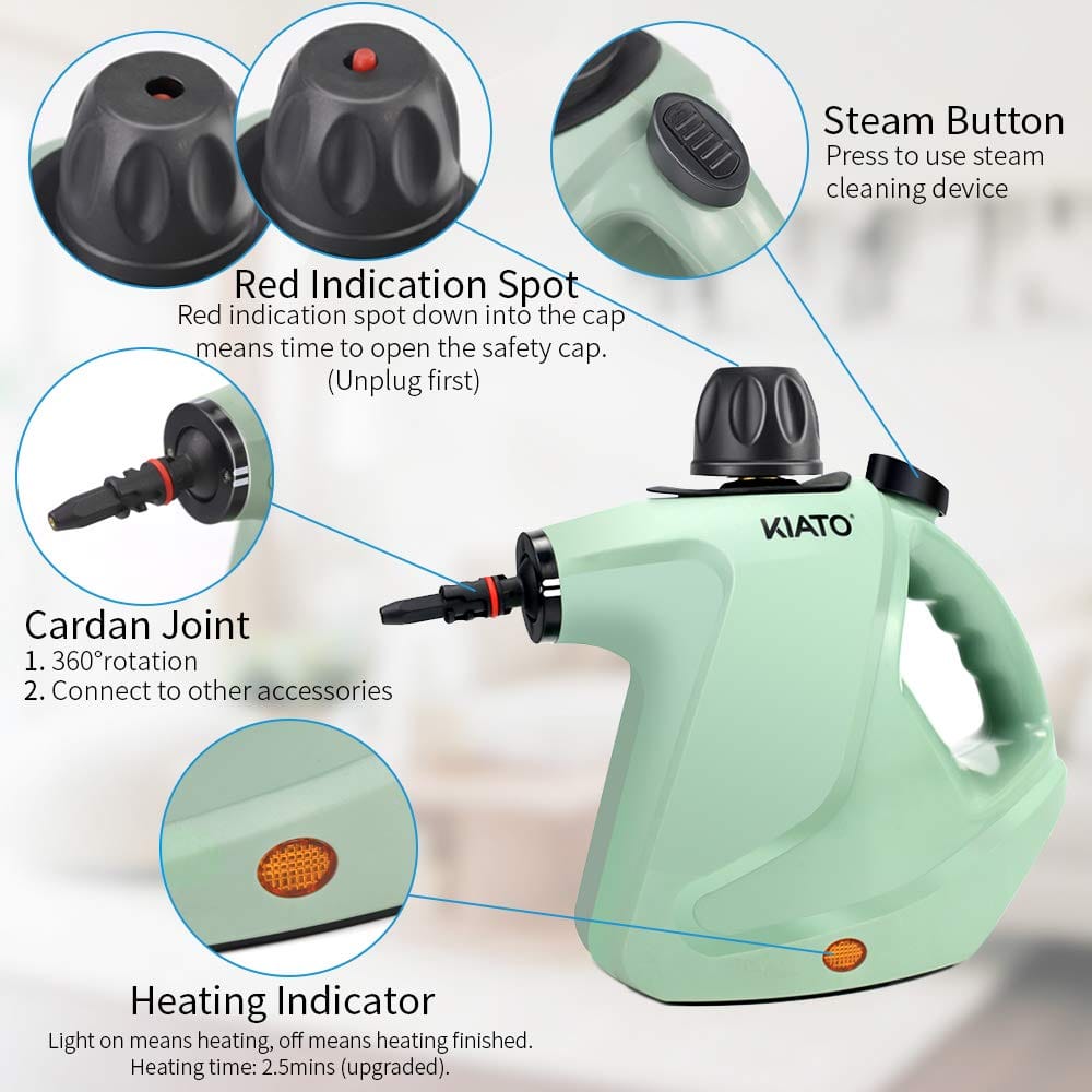 Portable Handheld Steam Cleaner for Cleaning - 10-in-1 Upholstery Steamer for Home, Sofa, Car, Office - Green - Review Image 4