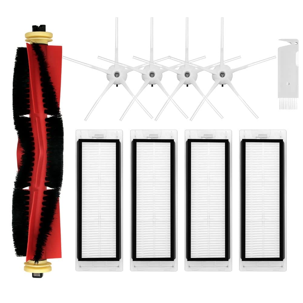 HEPA Filter Replacement Parts Kit Compatible With Roborock E4, E5, S4, S4 Max, S5, S5 Max, S6, S6 Maxv Robotic Vacuum Cleaner - 1 Roller Brush, 4 Side Spin Brushes, 4 HEPA Filters