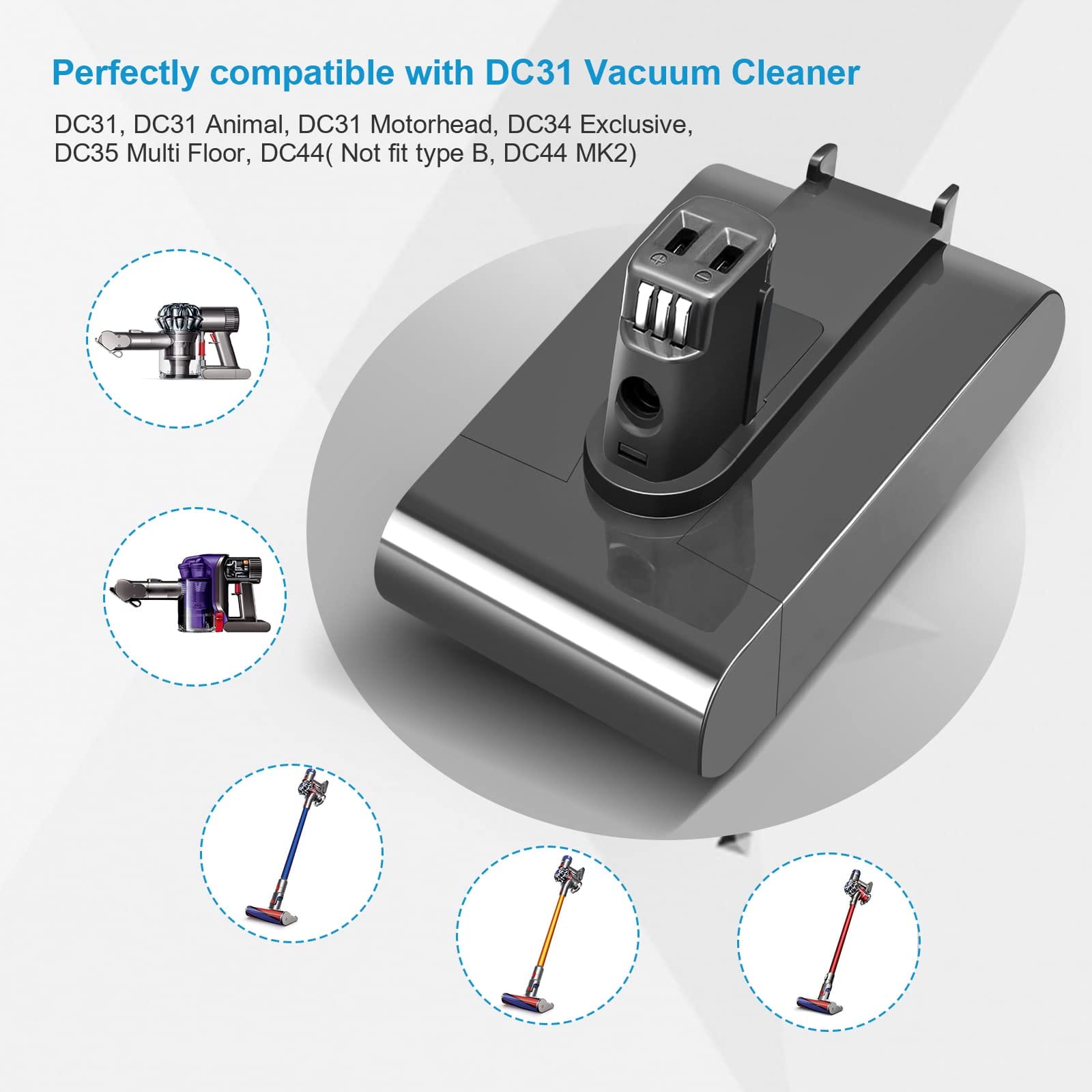 Powtree Upgraded 6000mAh 22.2V DC35 Battery Replacement for Dyson DC31 DC34 DC35 DC44 DC45 917083-01 Handheld Vacuum Cleaner Battery - Type A Compatible Only - Review Image 5
