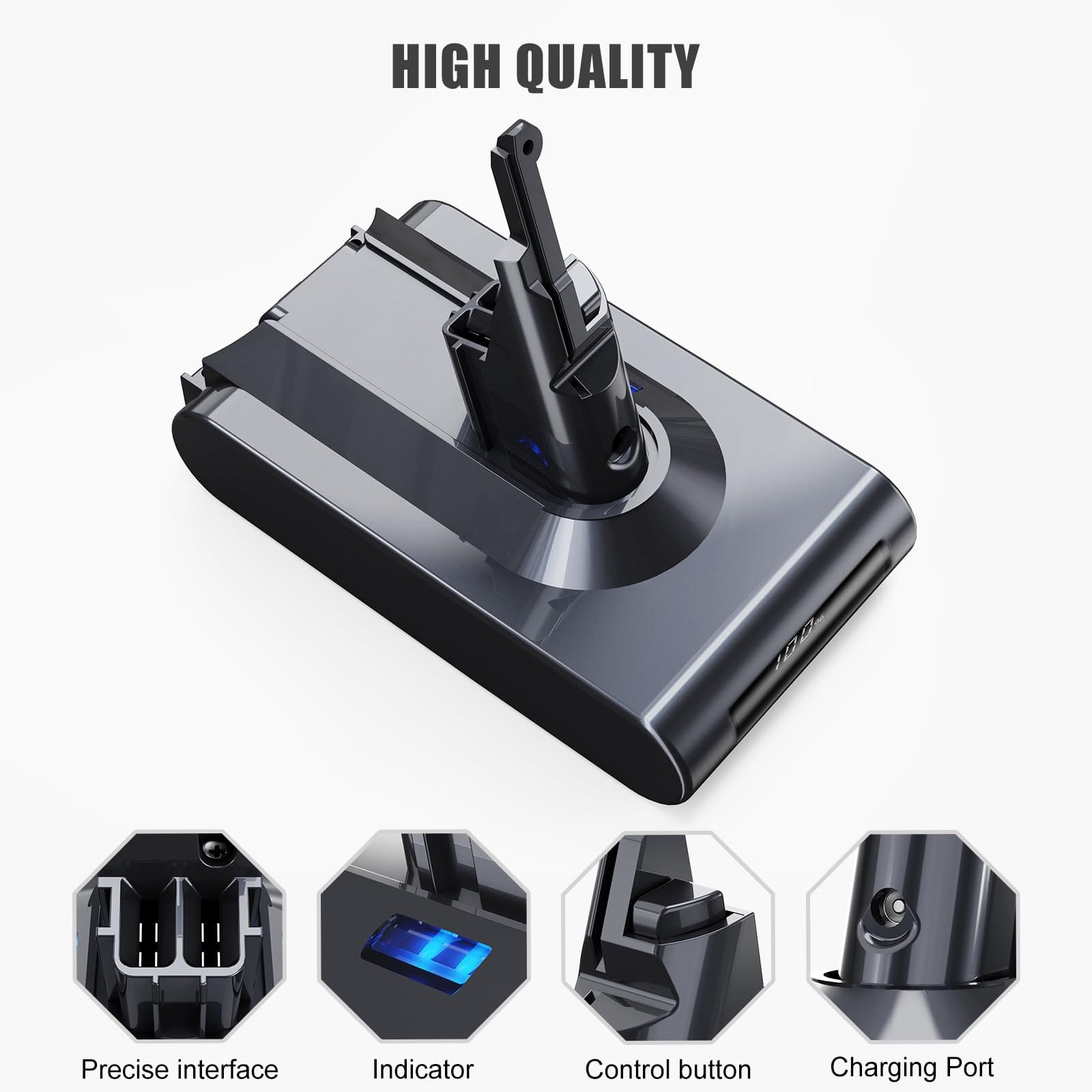 High Capacity 21.6V 8.0Ah Lithium-ion Dyson V8 Battery Replacement with Display - Review Image 3