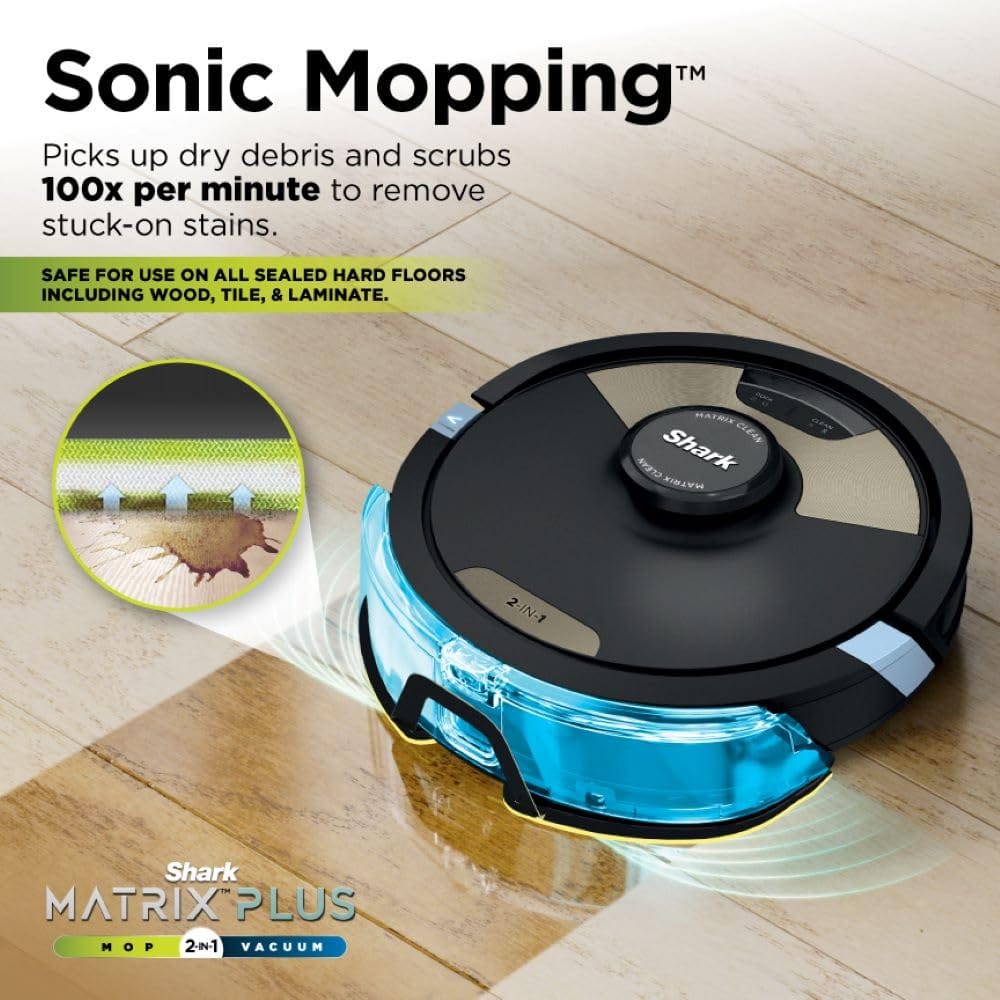 Shark Matrix Plus Robot Vacuum & Mop Combo with Sonic Mopping and Powerful Suction, 60-Day Debris Capacity, Self Emptying Base - Black/Gold - Review Image 3