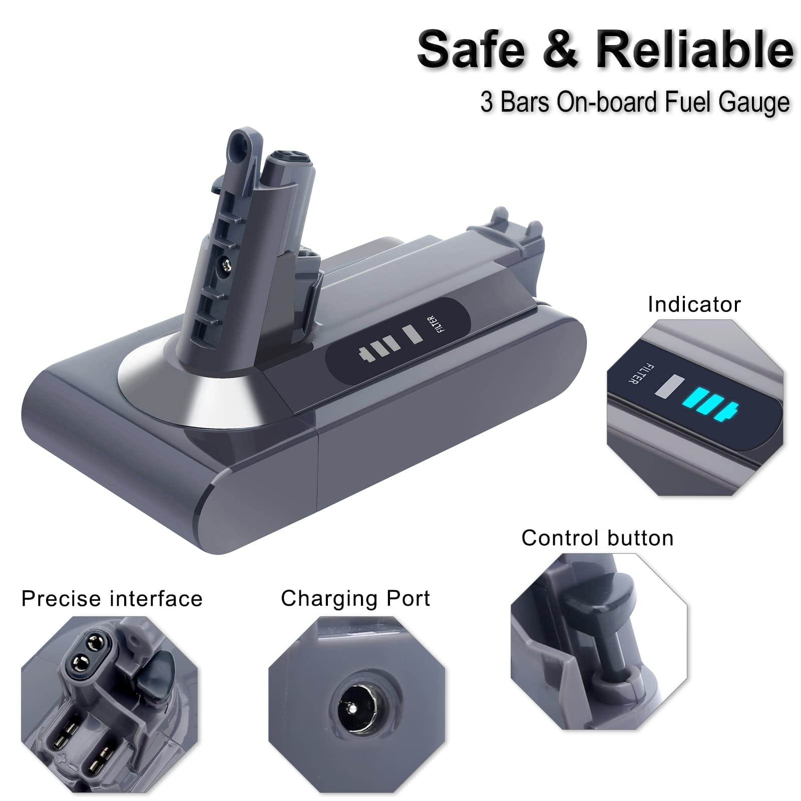 High Capacity 25.2V 5.0 Ah Compatible Battery for Dyson V10 Vacuum, with 2 Filters - Review Image 3