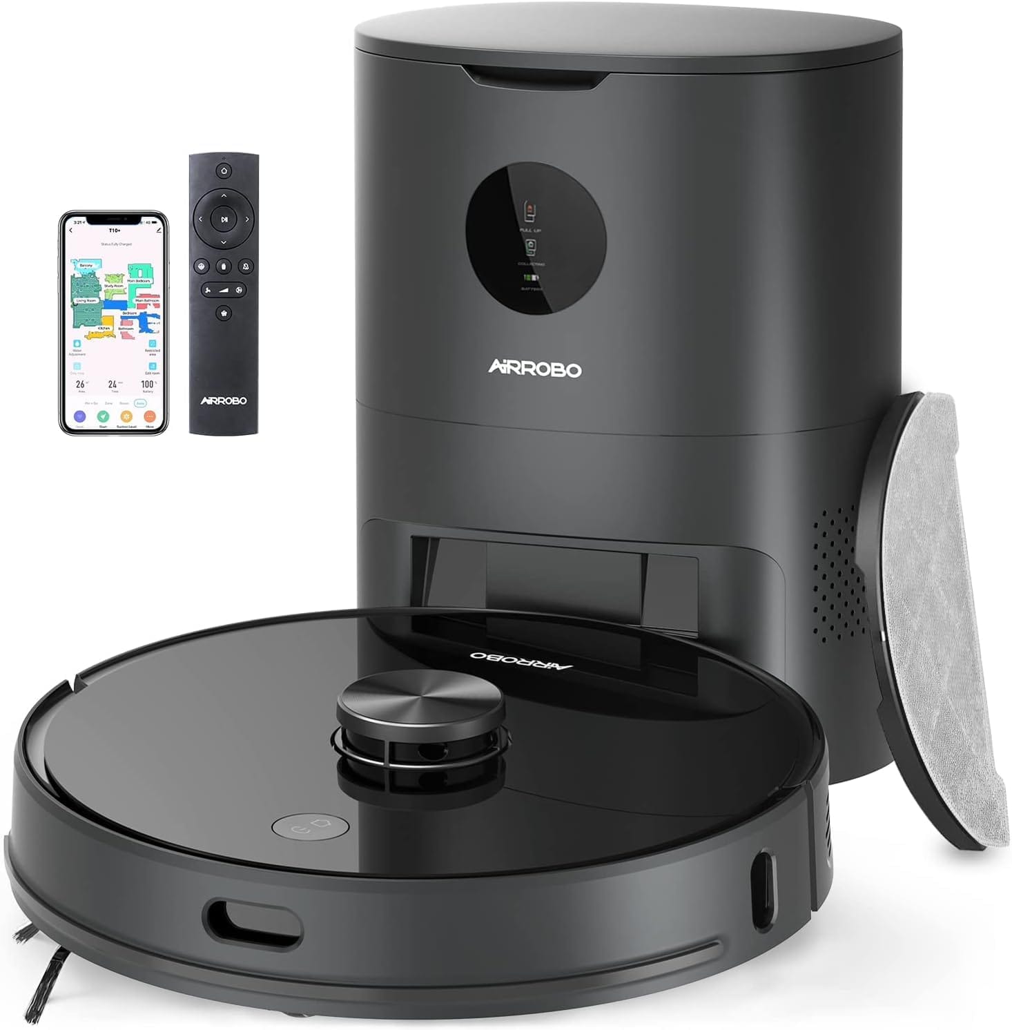 Airrobo Robot Vacuum and Mop with Self-Empty Base - Powerful Suction, Laser Navigation, 2700Pa, App-Controlled, 250-Min Runtime, Alexa & Google Assistant Compatible