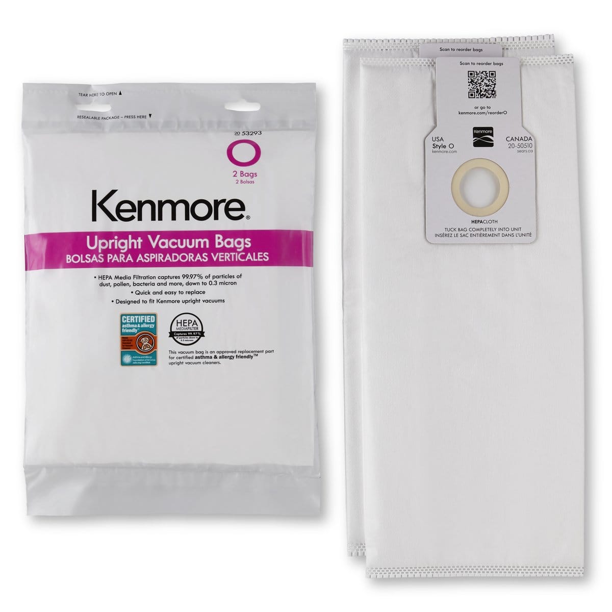 Kenmore Style O Hepa Cloth Vacuum Bags for Upright Vacuum Cleaners - 2 Pack, White - Review Image 2
