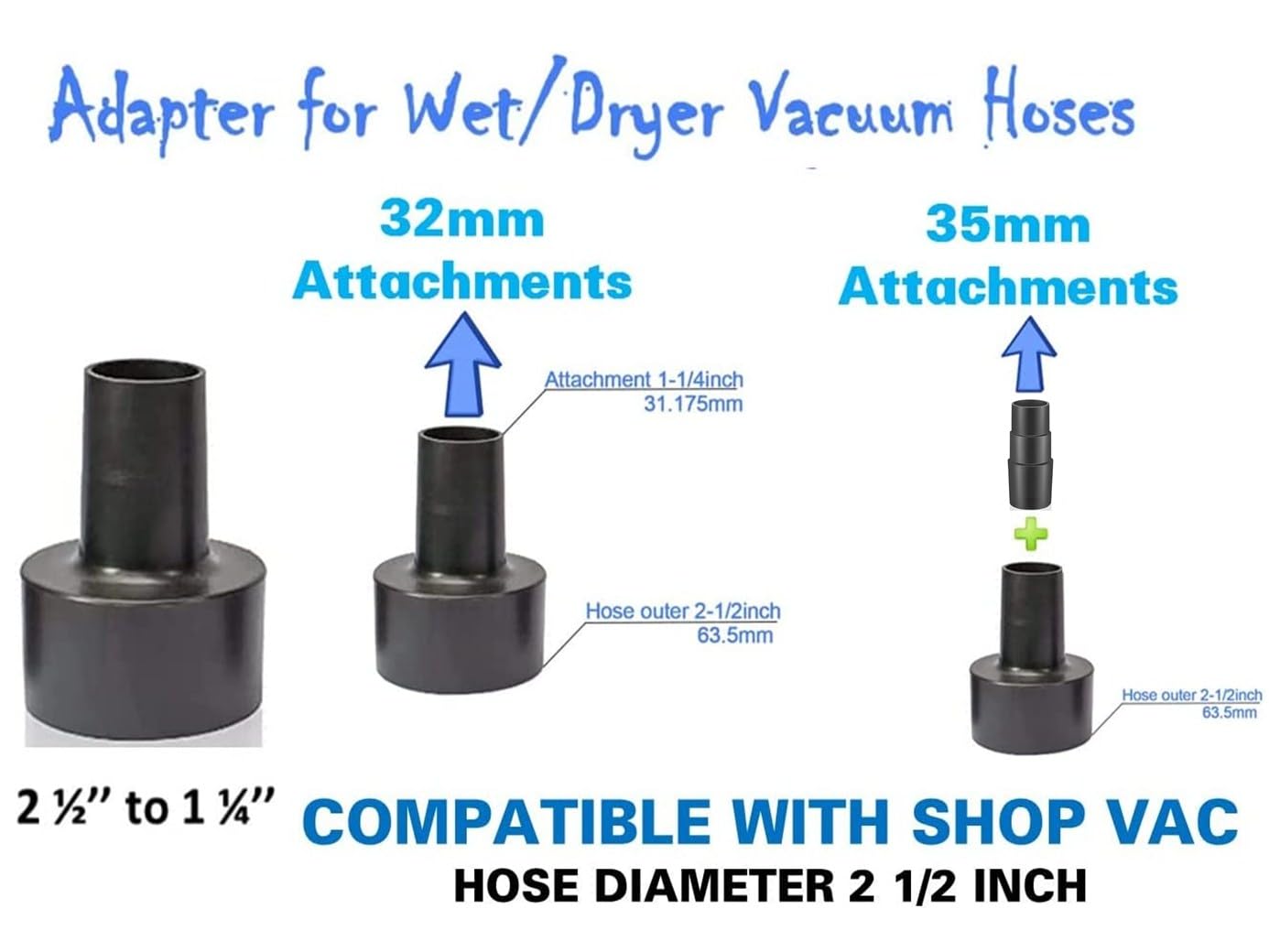 Universal Vacuum Hose Adapter Kit Converter Set - 1 1/2" to 1 1/4" & 1 3/8" to 1 1/4" Reducer Attachment Set - Review Image 3