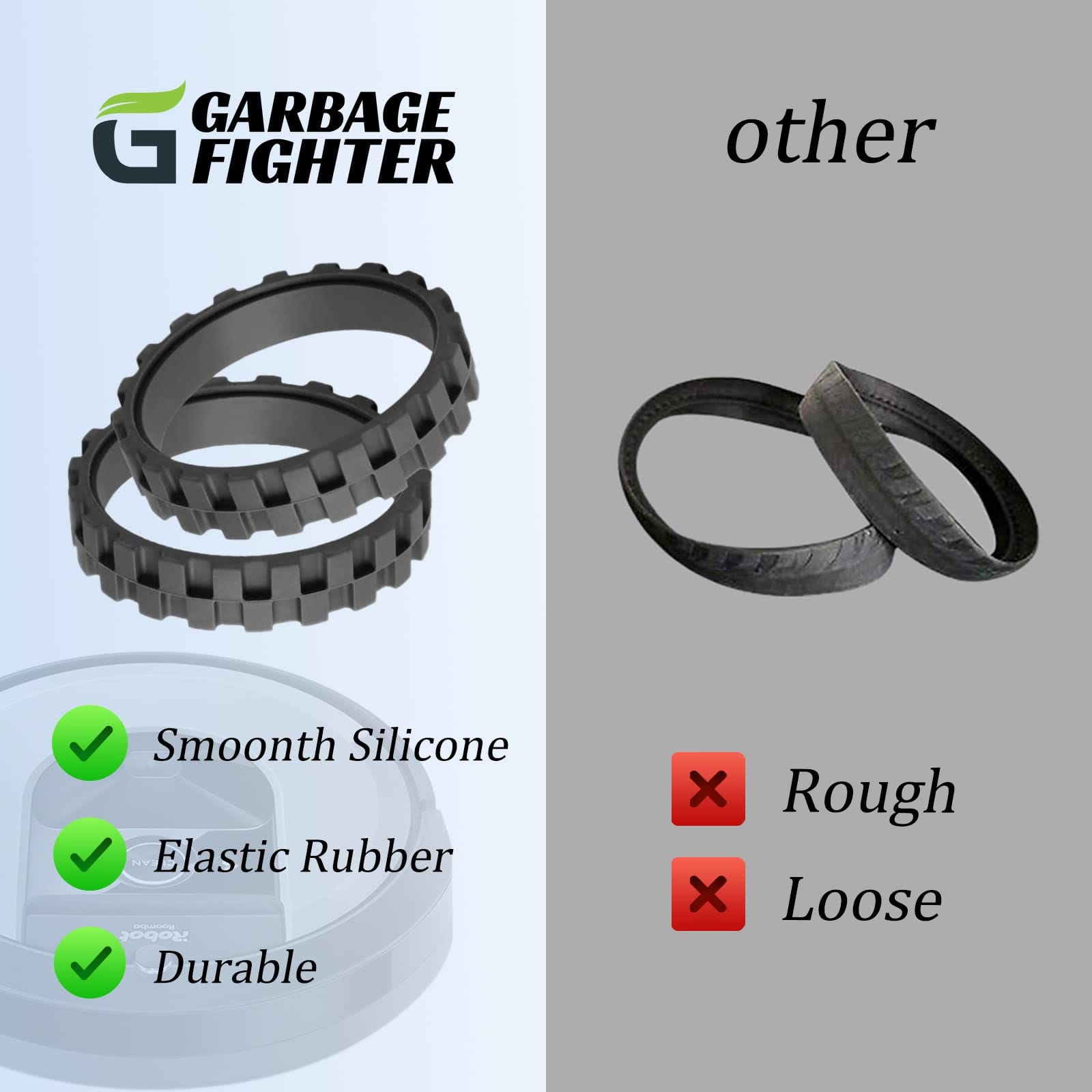 Anti-Slip Garbage Fighter Tires for iRobot Roomba Wheels, 500-900 Series, E5, E6, i7 - Black (4 Pack) - Review Image 5