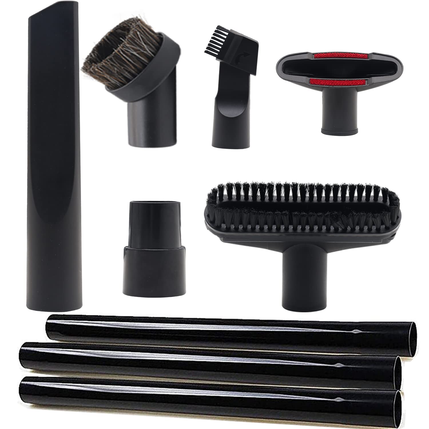Vacuum Attachments Set for Shop Vac Accessories - 9 Pcs, 1 1/4"-3 Pcs Extension Wand, Hose Adapter, Brush Kit