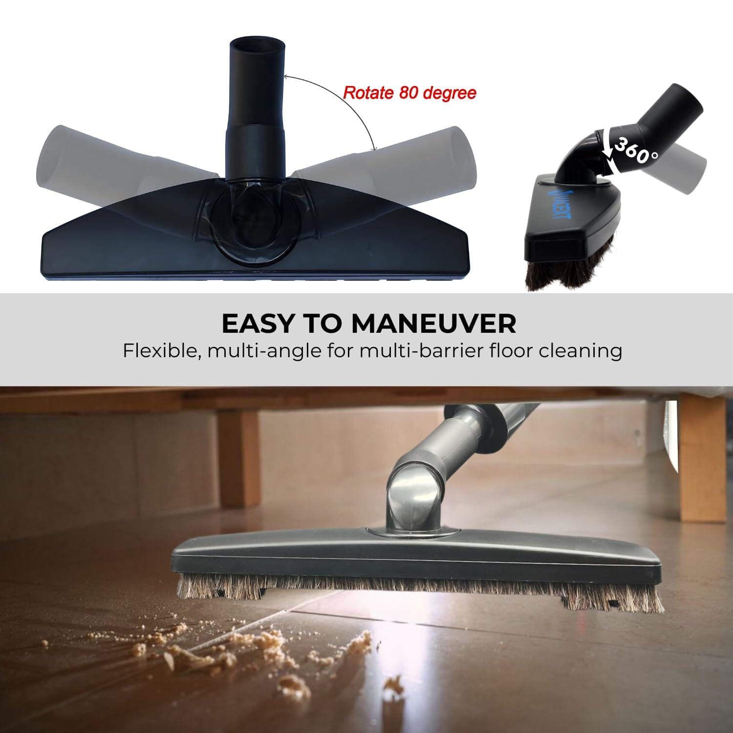 Horse Hair Soft Bristle Vacuum Brush Attachment for Shop-Vac - Flexible Head for Low Carpet, Hardwood, Tiles, and Hard Floors (1 1/4'' & 2 1/2'' Accessories) - Review Image 4