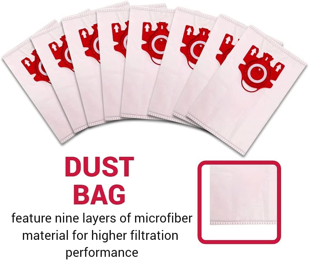 Premium 5-Star FJM Vacuum Cleaner Bags Replacement for Miele Vacuum - 8 Pack Airclean 3D Efficiency Dust Bag, Red - Review Image 4