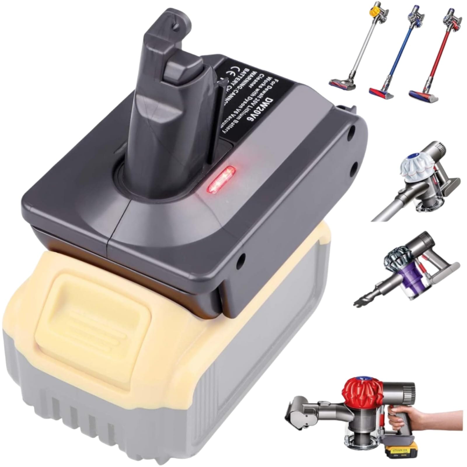 V6 Battery Adapter for Dyson, Convert DeWalt 18V 20V Lithium Battery to Dyson V6 Vacuum Batteries (DW20V6 Adapter Only)