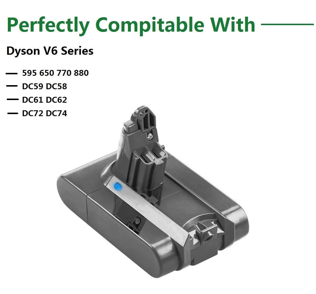 High Capacity 5000mAh 21.6V Replacement Battery for Dyson V6 SV03 SV04 SV05 SV06 SV07 SV09 DC58 DC59 DC61 DC62 DC72 DC74 Absolute Animal Motorhead Slim - Compatible with HEPA Filter Vacuums - Review Image 2