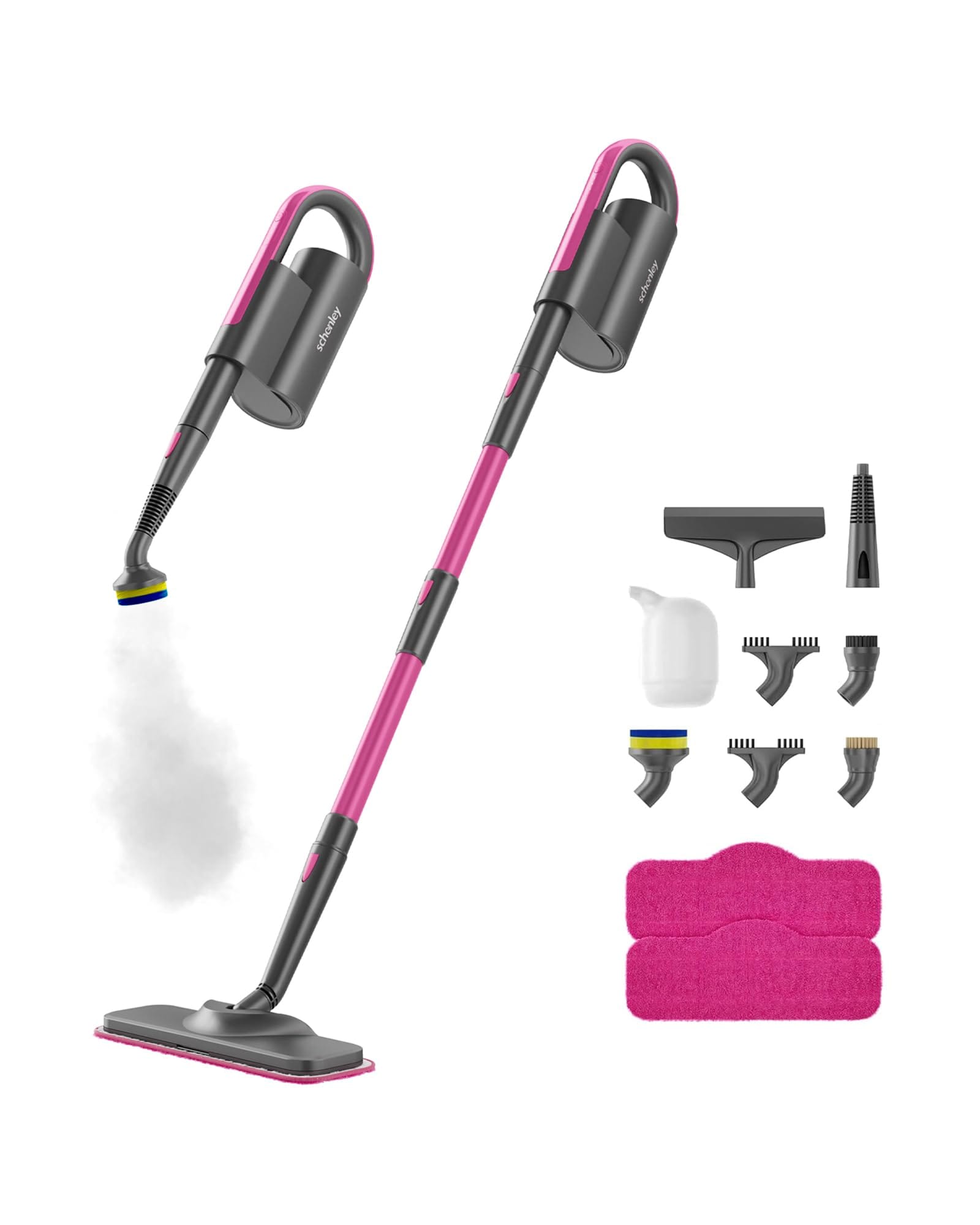 Schenley 7-In-1 Dual-Rod Steam Mop with Detachable Handheld Steamer for Walls, Grouts, Hard Floors, Tiles - Includes Multi-Purpose Accessories and Washable Pads