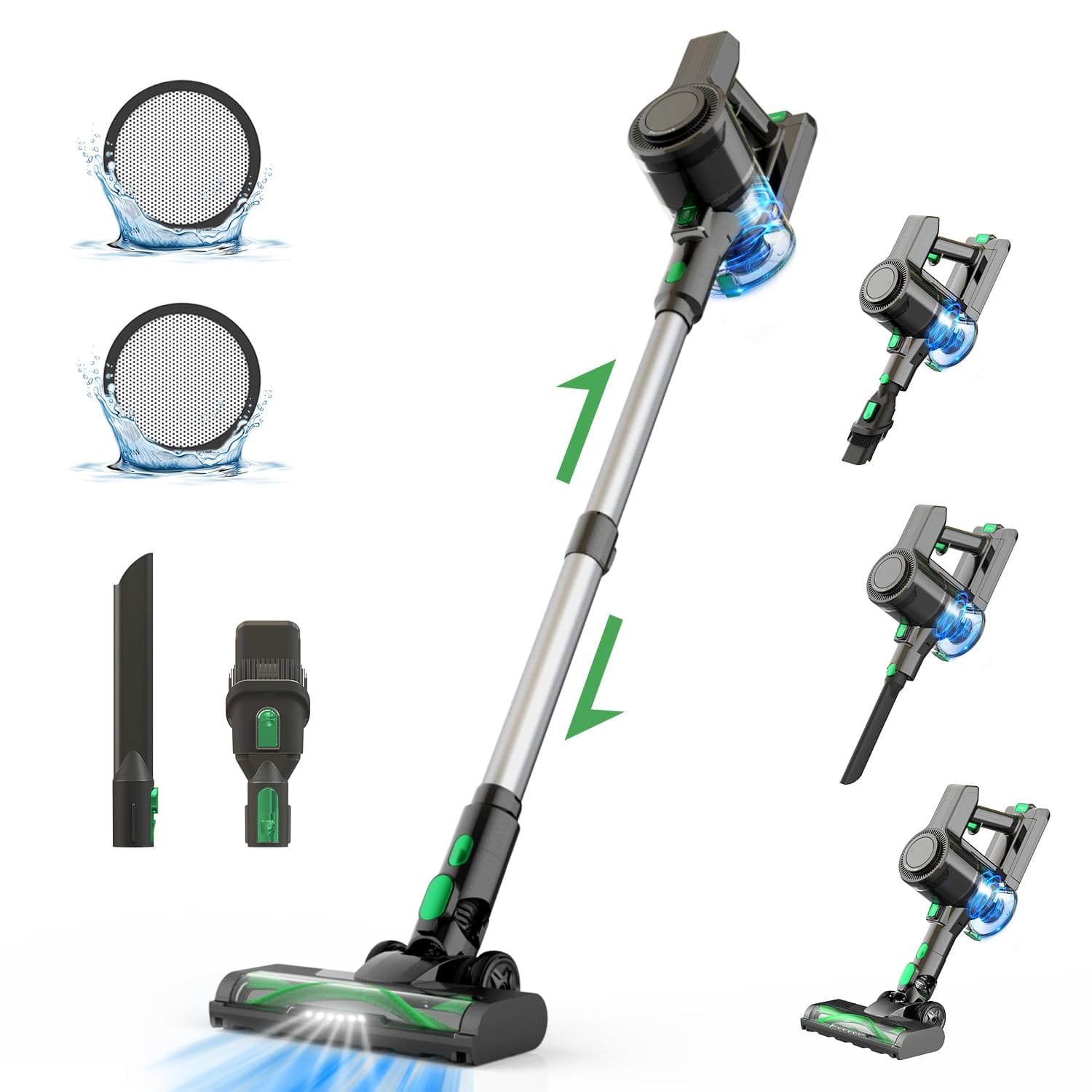 Cordless Stick Vacuum Cleaner with Brushless Motor, 45-Min Runtime, 30000Pa Suction - Lightweight 6-in-1 for Home Hard Floors Carpets Pet Hair (Black)