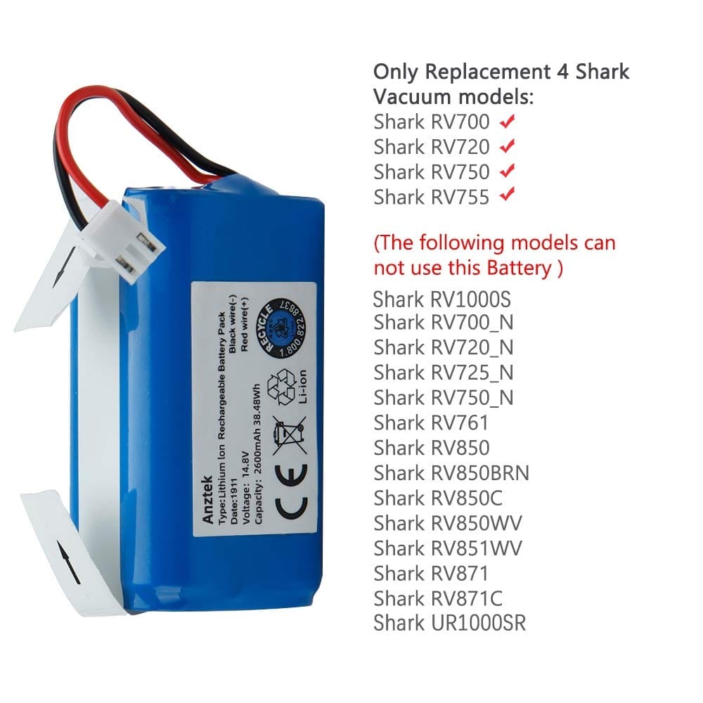 High Capacity Replacement Shark Ion RVBAT700 Battery for RV700, RV720, RV725, RV750 | 14.8V 2600mAh Rechargeable Battery (3 Prong Plug) - Review Image 3